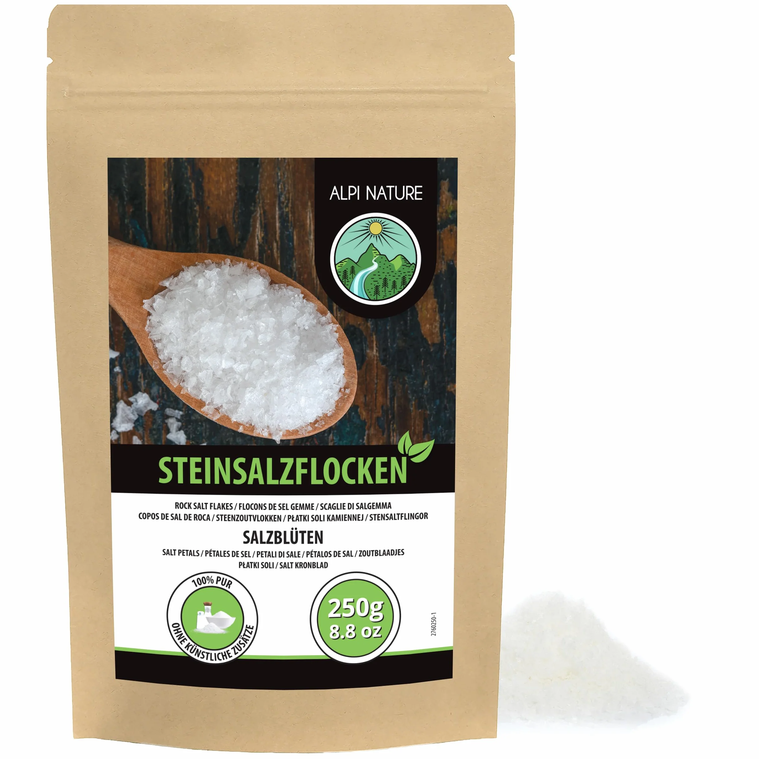 Alpi Nature Flocons de Sel Gemme 250g, Gourmet Sel Gemme d'Espagne 0.1-8mm pour la Cuisine