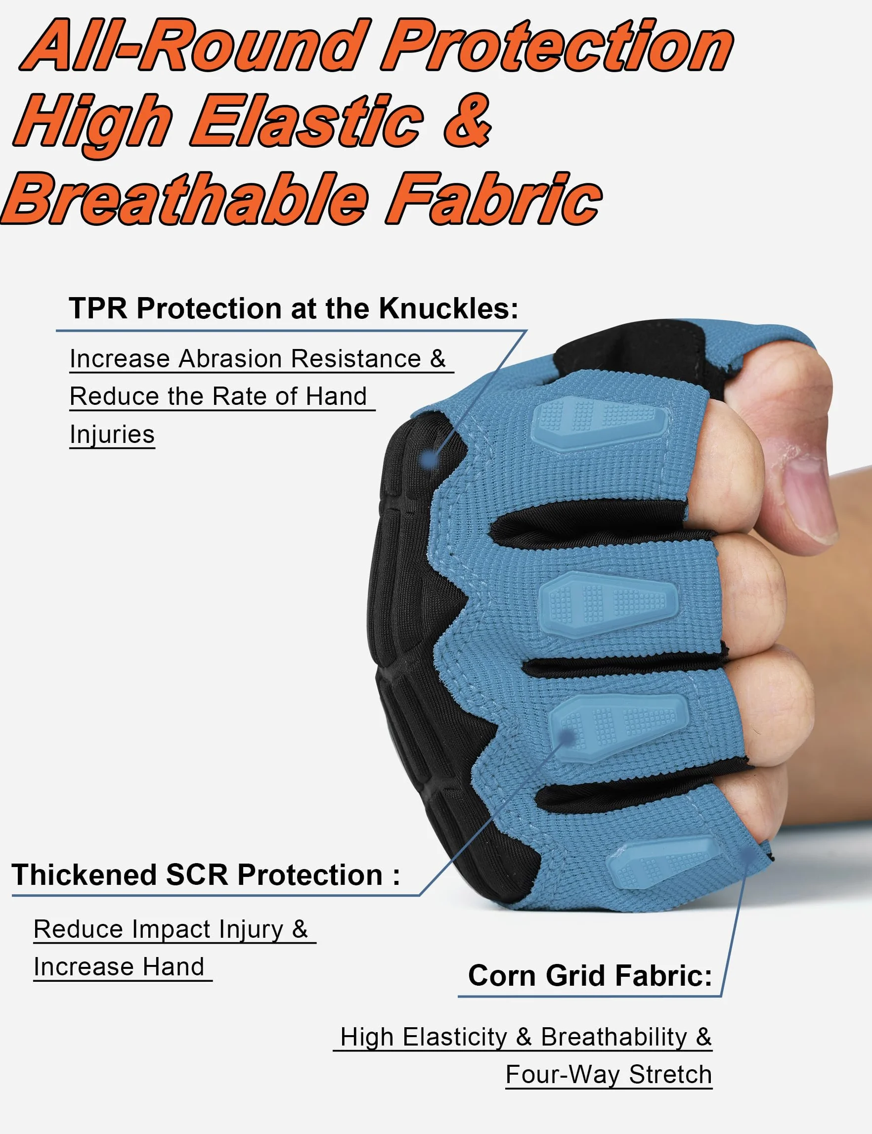 KUTOOK Gants de Cyclisme pour Hommes VTT à Demi-Doigts avec Protection du Poignet d'été Contre Les Chocs