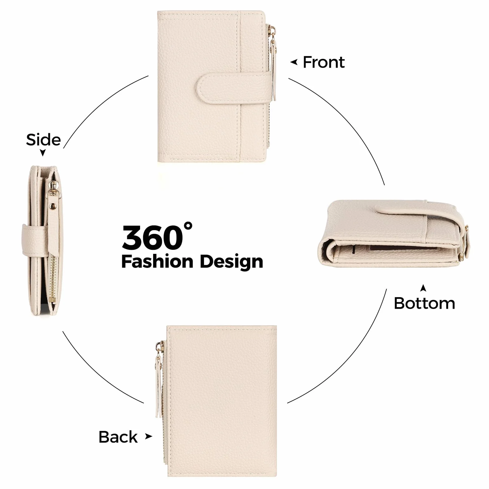 Portefeuille Femme Cuir Blanc avec Fermeture éclair et Porte-Cartes