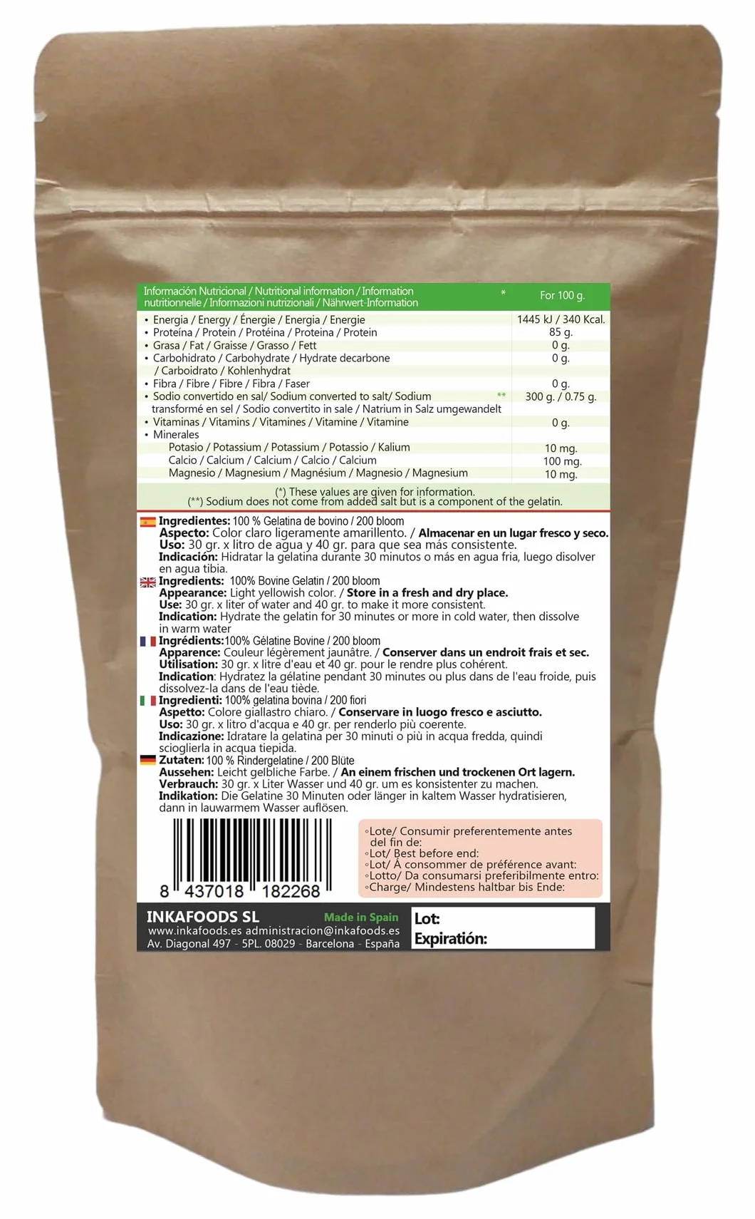 Gélatine bovine granulée, 200 bloom, saveur neutre -1 kg