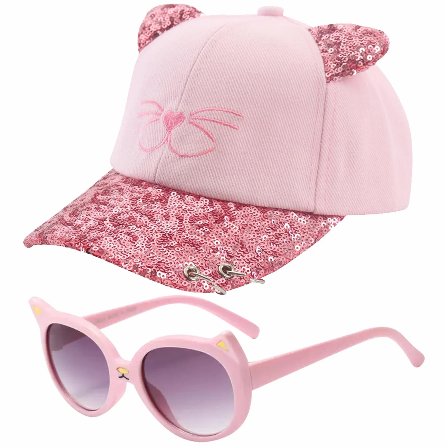 Casquette De Baseball Fille 3-8 Ans Protection UV Ensemble Chapeau Et Lunettes Soleil Taille Unique Réglable Queue De Cheval