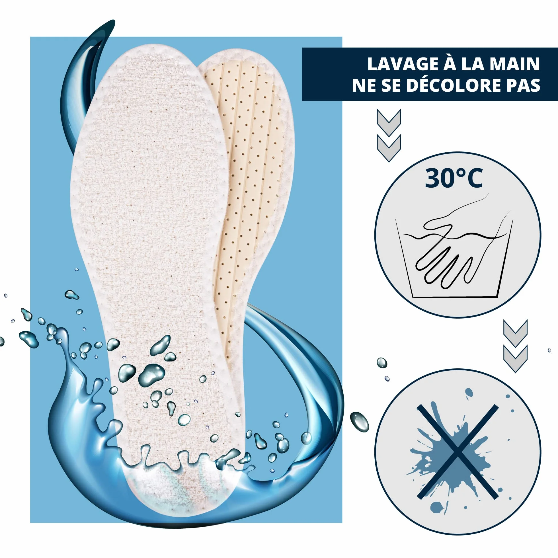 SULPO Lot de 3 paires semelles pieds nus coton éponge amortissement latex pointures 36-47