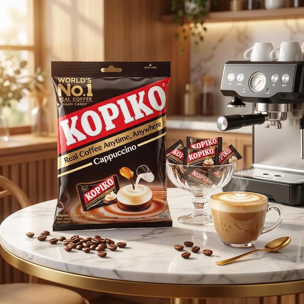 Kopiko Cappuccino Coffee Candy 1050 g (300 bonbons) - Bonbons halal au café façon cappuccino - Grand format - Goût café crémeux - Sachets individuels