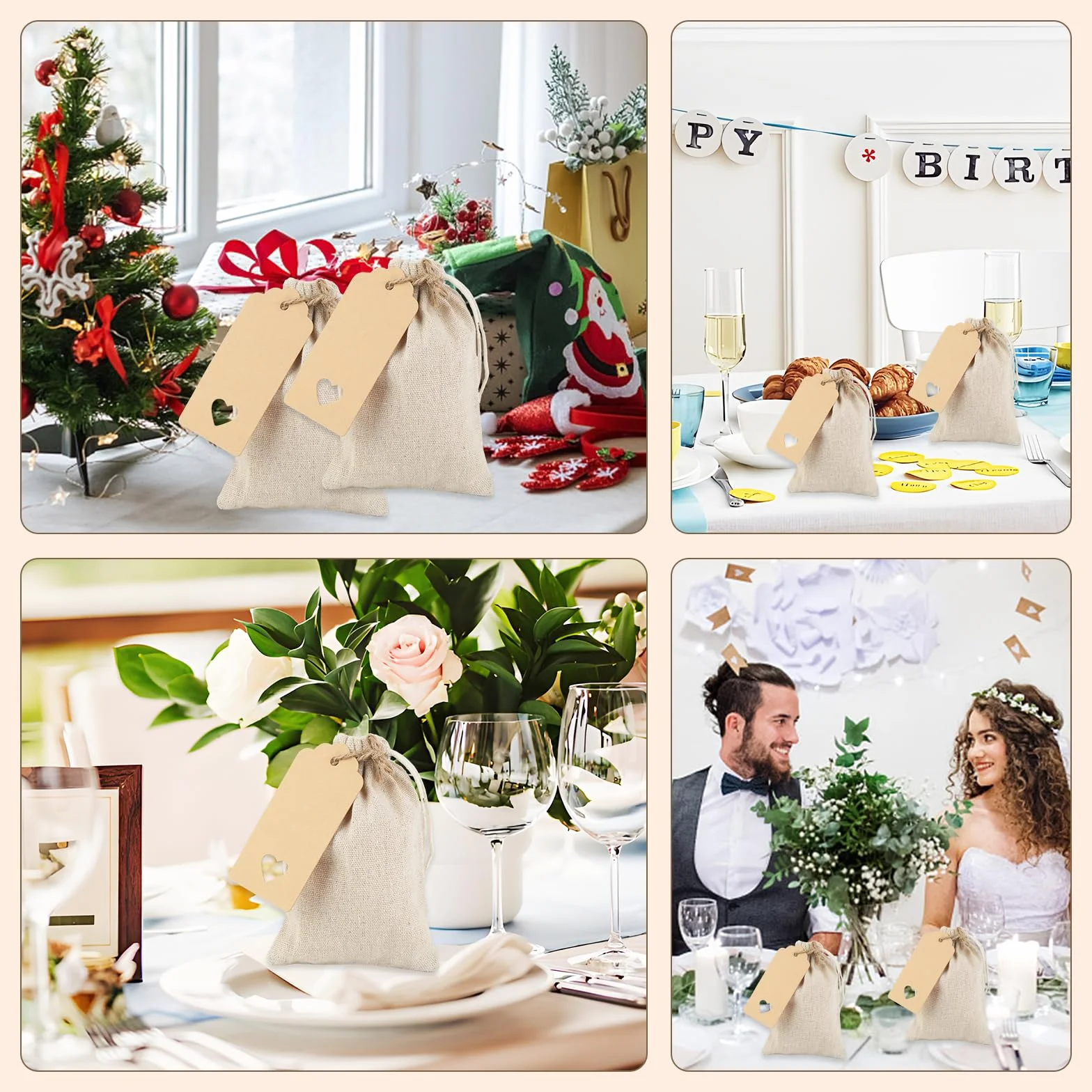 Sachets Tissu Calendrier de l'Avent avec Cordon de Serrage et Étiquette Cadeau - 25 Pièces en Coton Réutilisables
