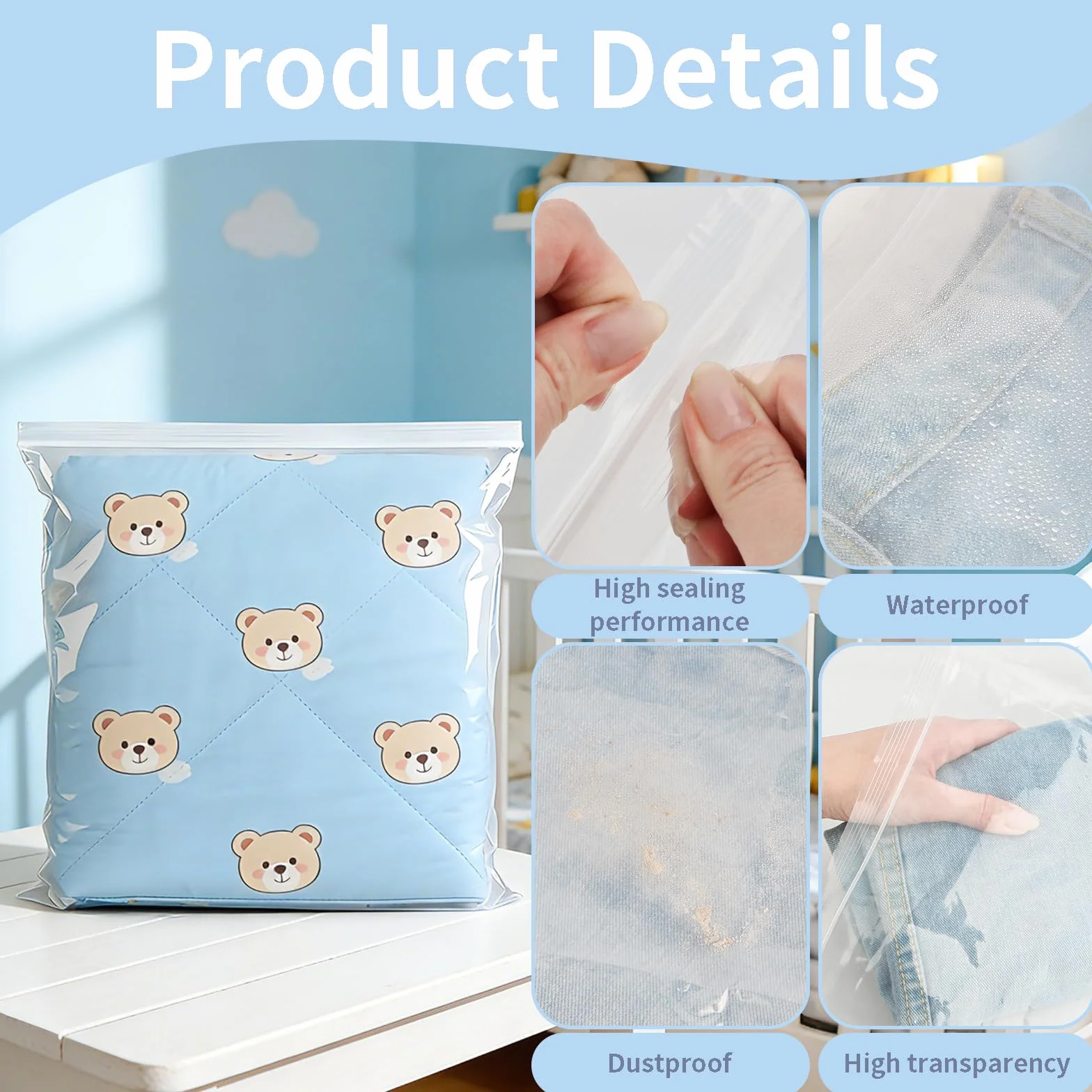 Realjoy 50x40cm Sacs ZipLock Vêtements Rangement Voyage Réutilisables Étanche Organisateur Bagages