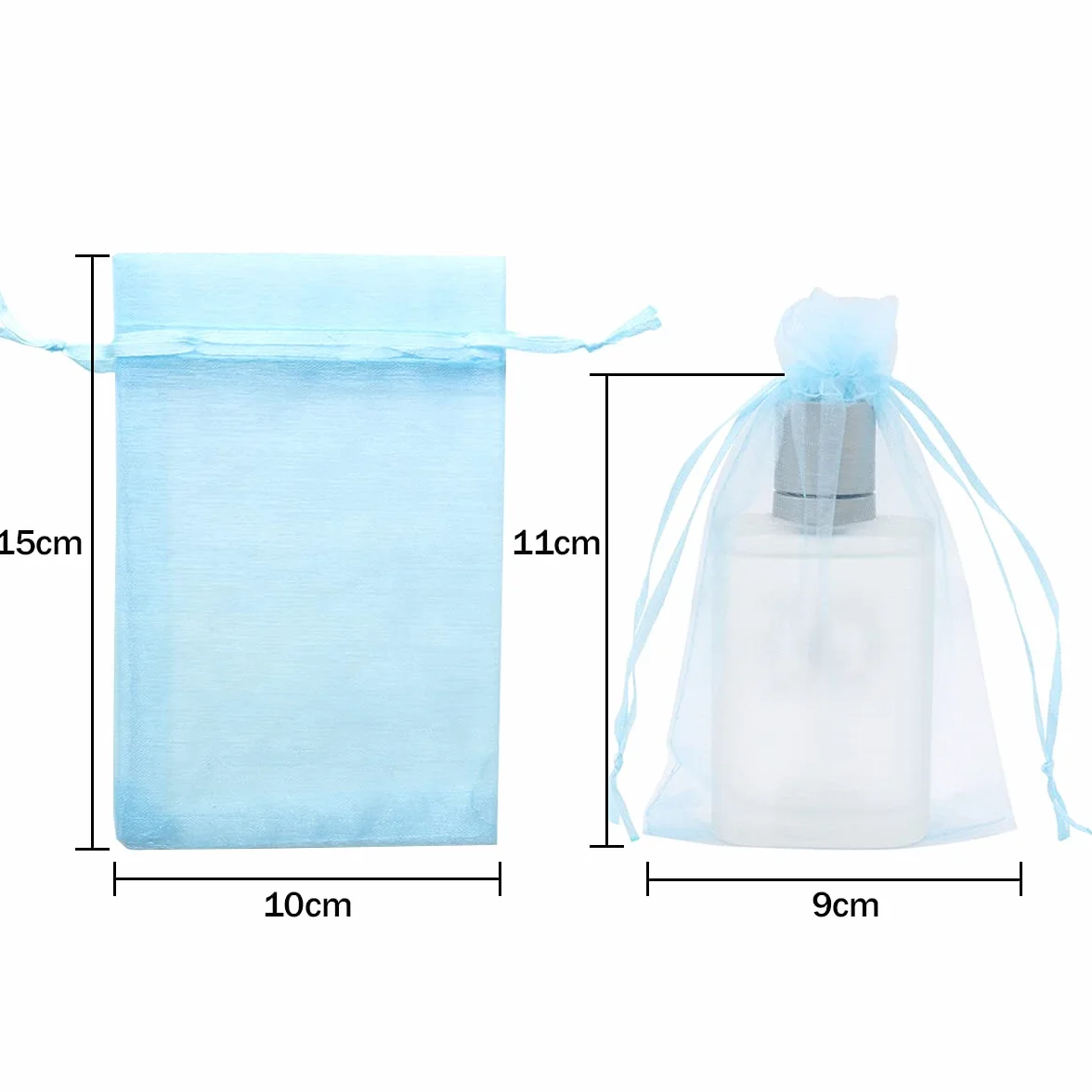 Sacs Organza Bleu Clair 10x15cm 100PCS avec Cordon de Serrage pour Bijoux Cadeaux
