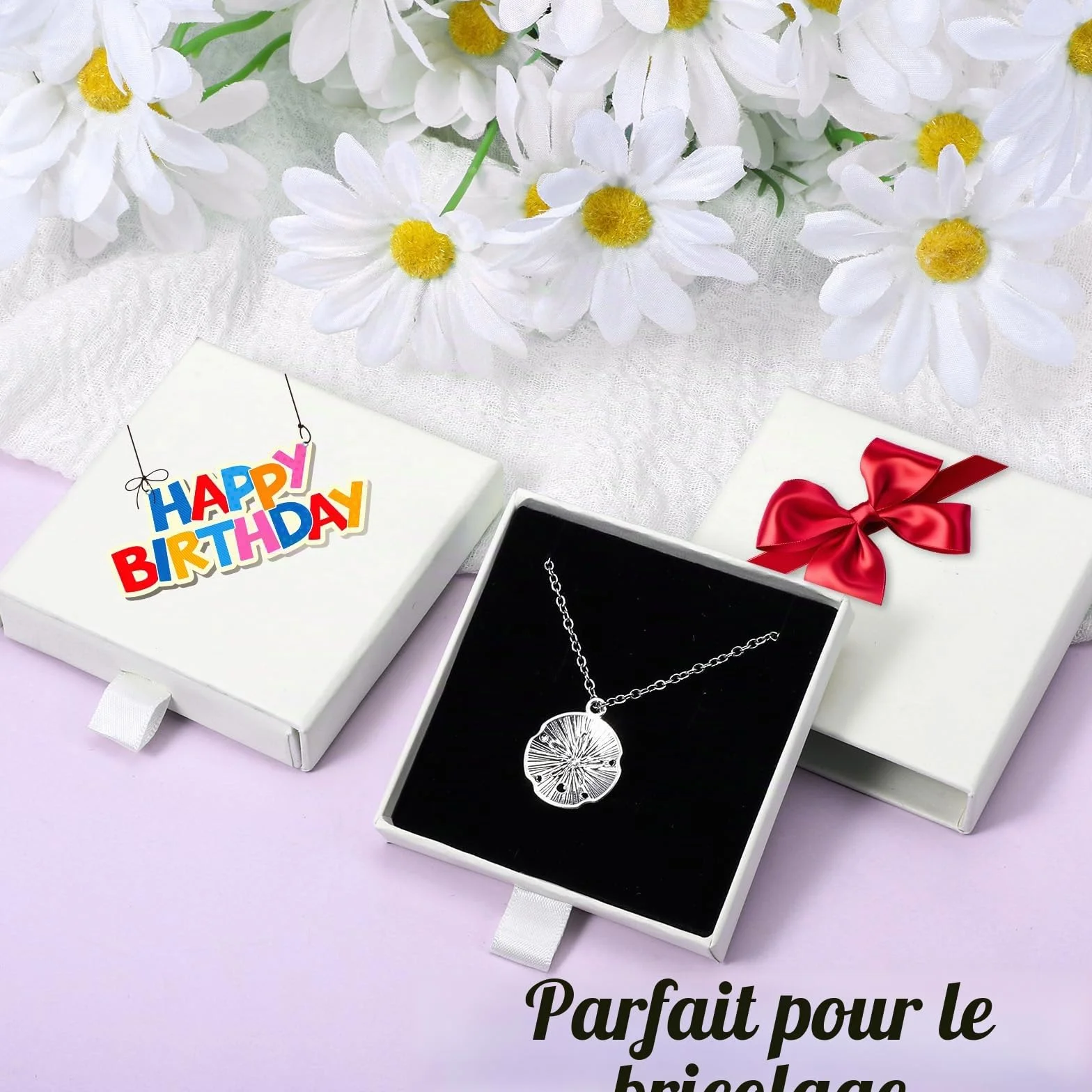 Boîte à bijoux Petite boîte cadeau 2 pièces (8x8x1,8 cm, Crème blanc)