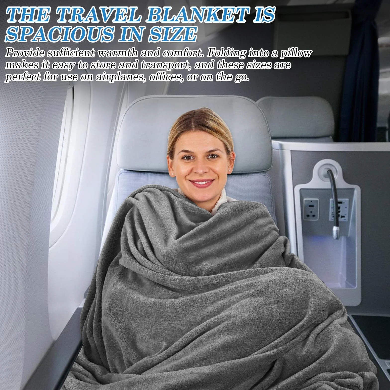 Couverture de Voyage 2 en 1 Coussin Transformable Portable Fixation Valise Ultra Légère Chaude Gris 152 x