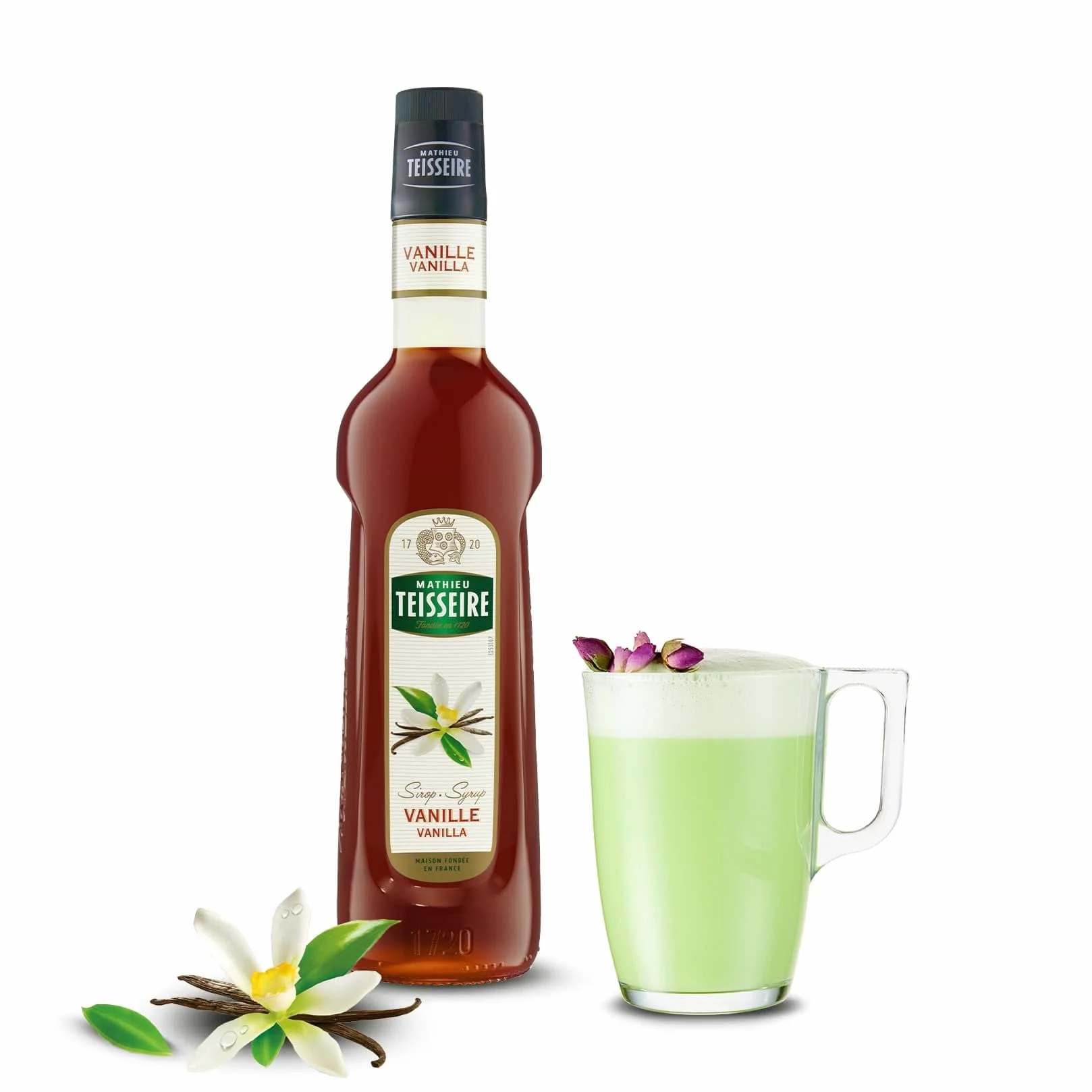 Sirop de Vanille Mathieu Teisseire, pour boissons, cafés, chocolats, milk-shakes, cocktails avec ou sans alcool, thés, bouteille de 70cl