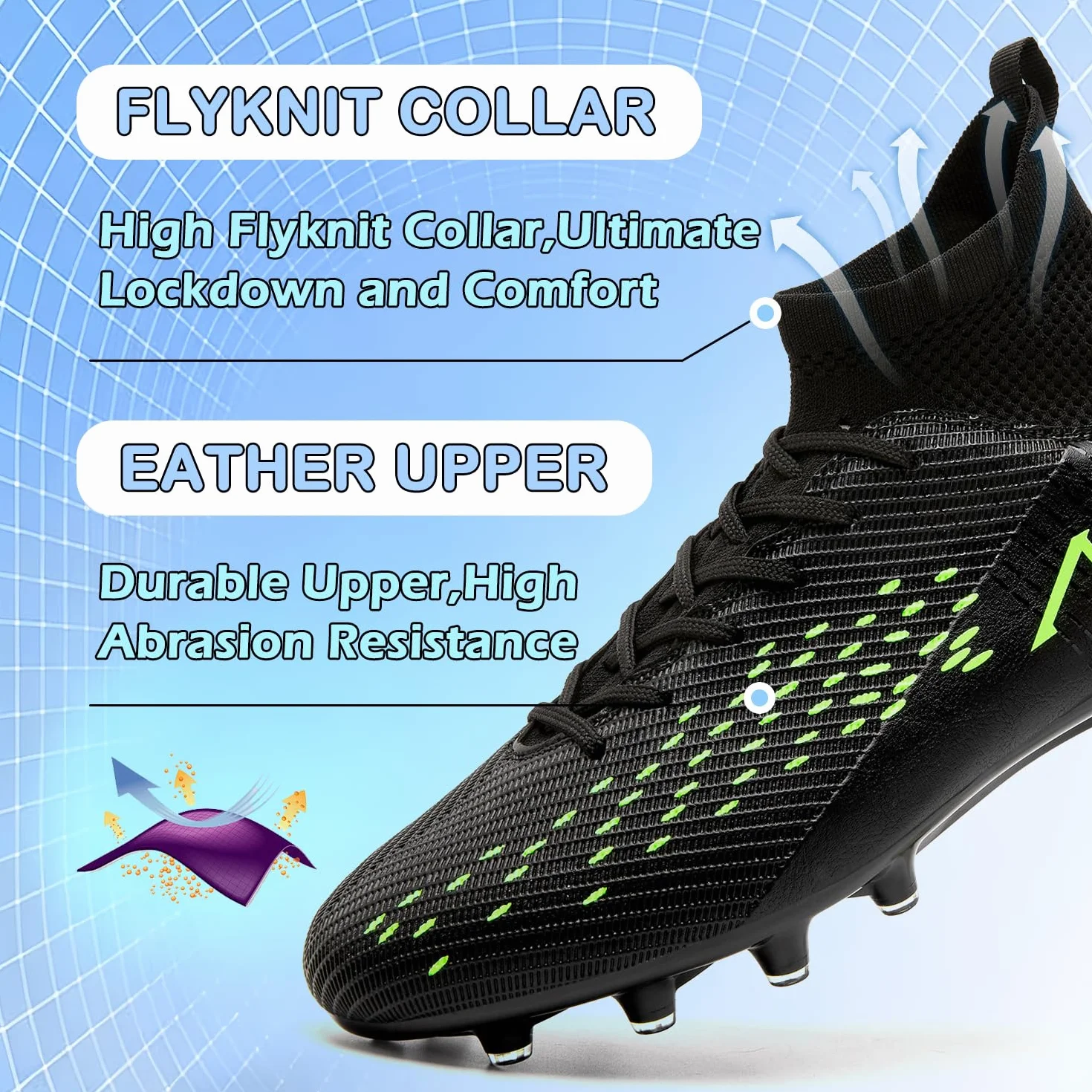 Chaussures de Football Homme Haute Bande Spike Crampons Profession Adultes Athlétisme Entrainement