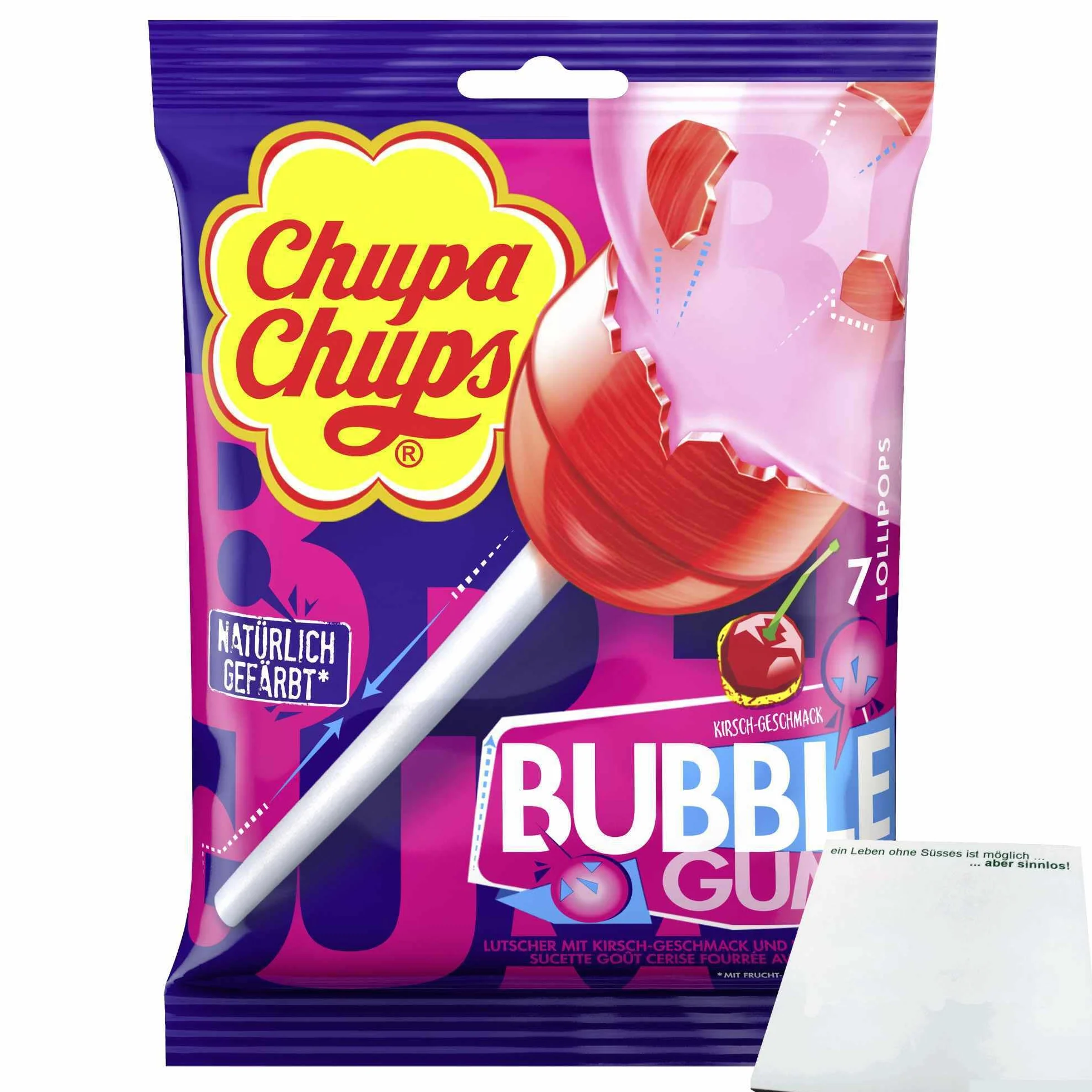 usy Lot de 7 sucettes Chupa Chups au goût Bubble Gum (7 paquets de 18 g) + bloc usy