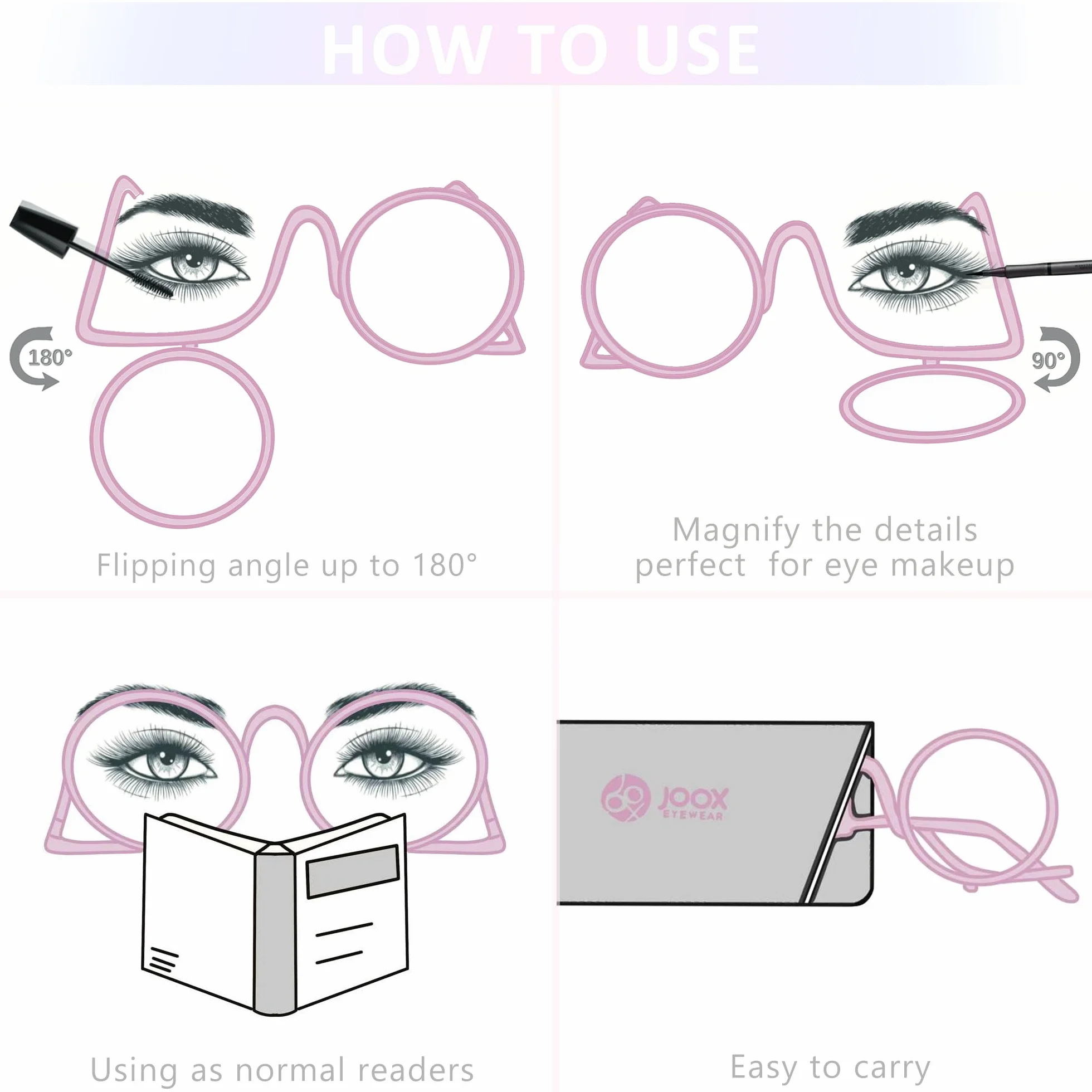 JOOX Lunettes de maquillage verre rotatif grossit les yeux pour femmes