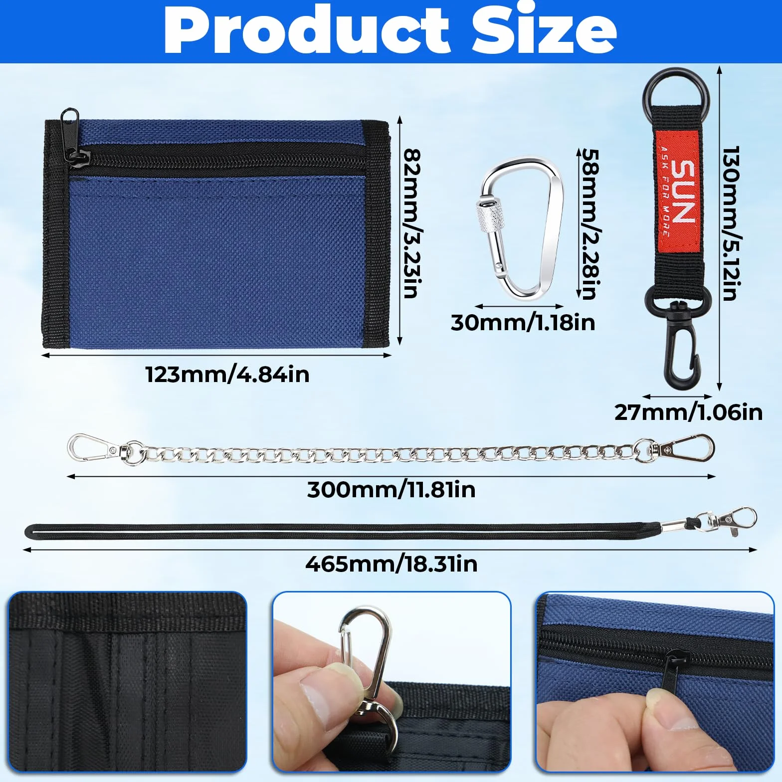 BANTI Portefeuille Fin RFID Porte-Monnaie à Trois Volets Zippé pour Ado Garçons Filles (Bleu)