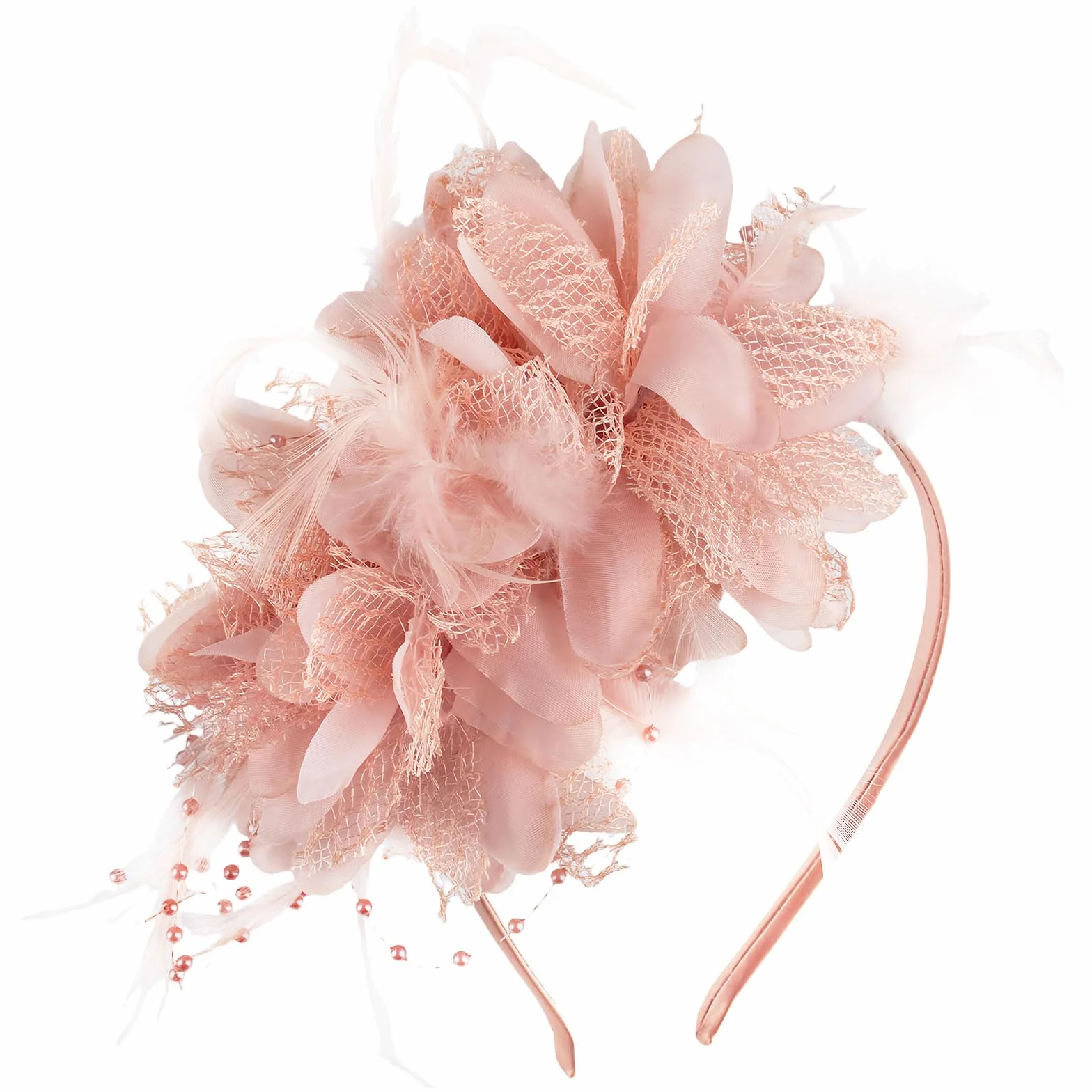 Ladies Fascinator Chapeau mariage Couture tête Plumes Mesh Accessoires cheveux Faux Fleurs Retro élégant vintage
