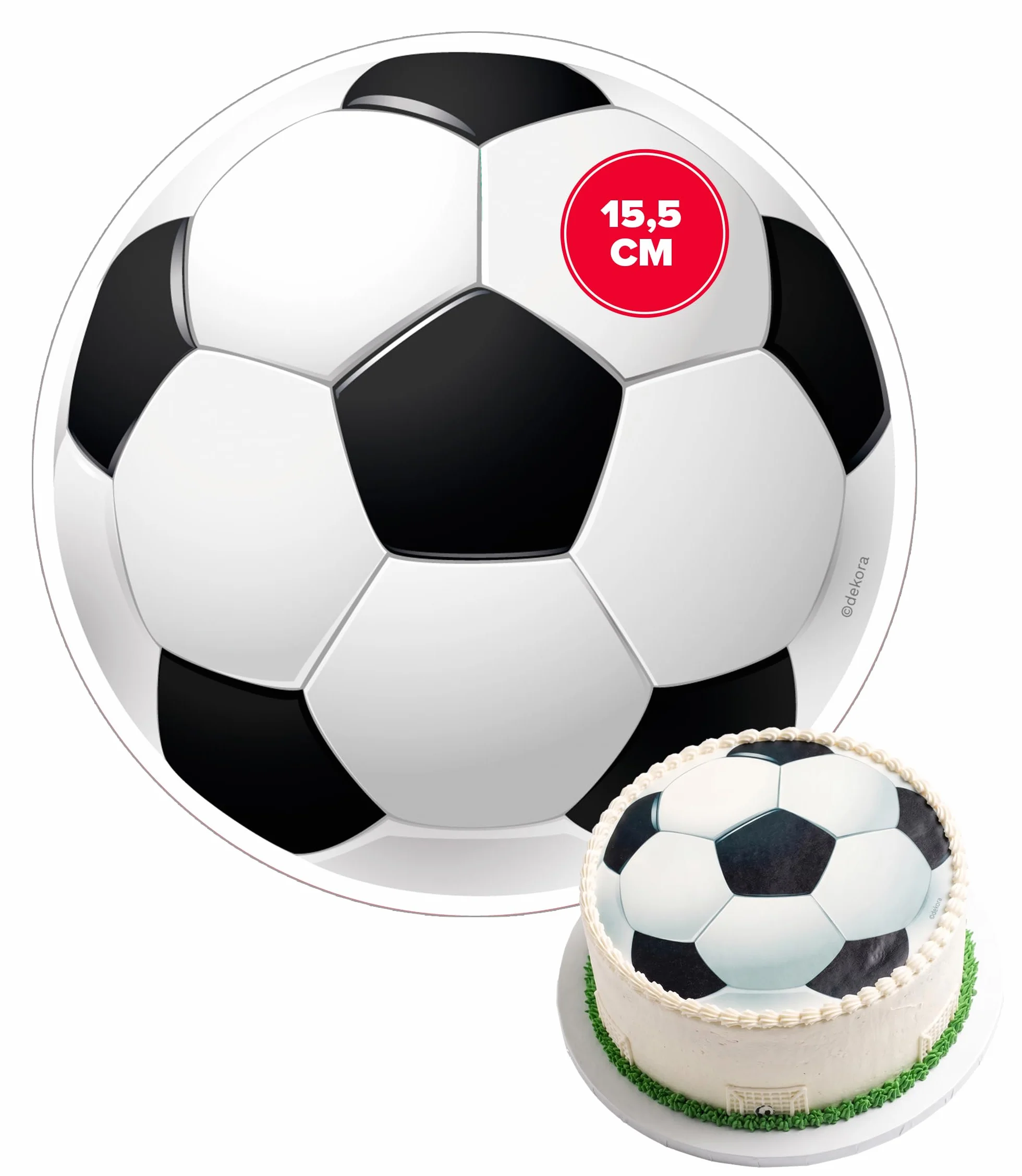 dekora - Décoration pour Gâteau d'Anniversaire d'Enfants - Disque Comestible Sans Sucre Ballon de Football | Diamètre 15,5 cm