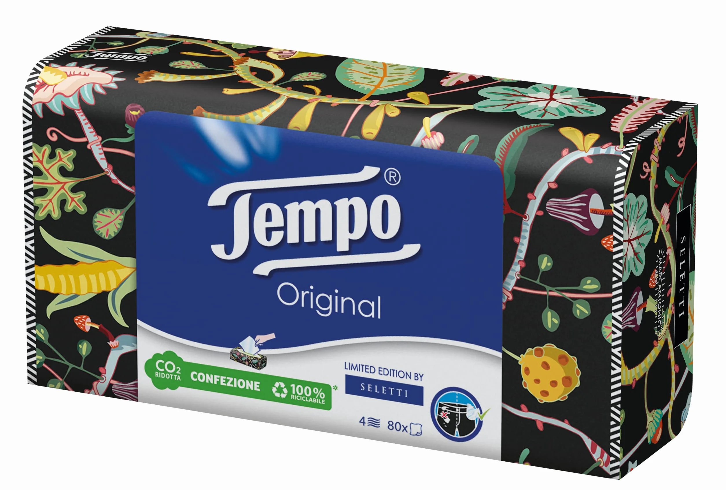 Tempo, Boîte de mouchoirs en papier, 3 boîtes de 80 mouchoirs jetables, 4 couches, 4 graphiques assortis, emballage recyclable
