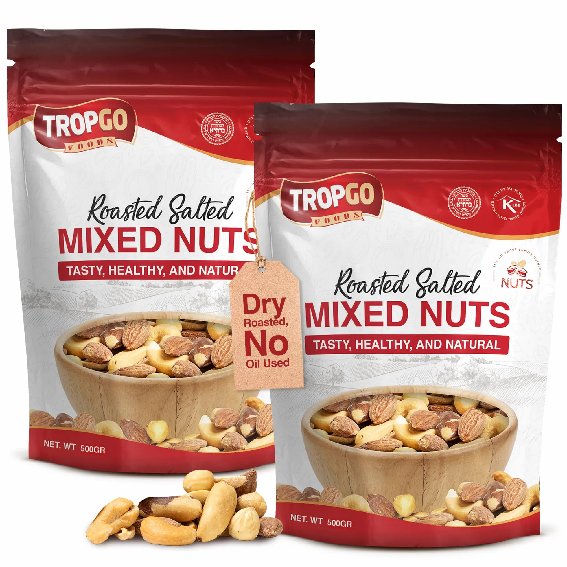 Tropgo Mélange de Noix Grillées Sans Sel 500g x2 – Noix Saines et Fraîches, Riches en Fibres & Protéines – Idéal en Snack – Amandes, Cajou, Noix du Brésil, Cacahuètes & Noisettes