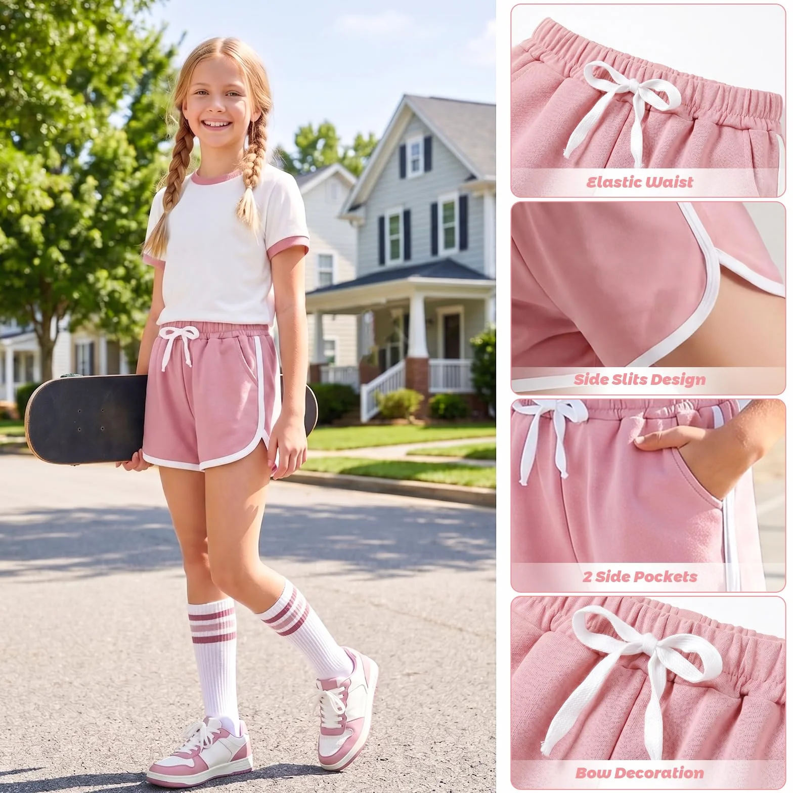 Shorts Fille Lot de 2 Coton Respirant Pantalon Court Taille élastique Sports Danse Gymnastique 4-14 Ans