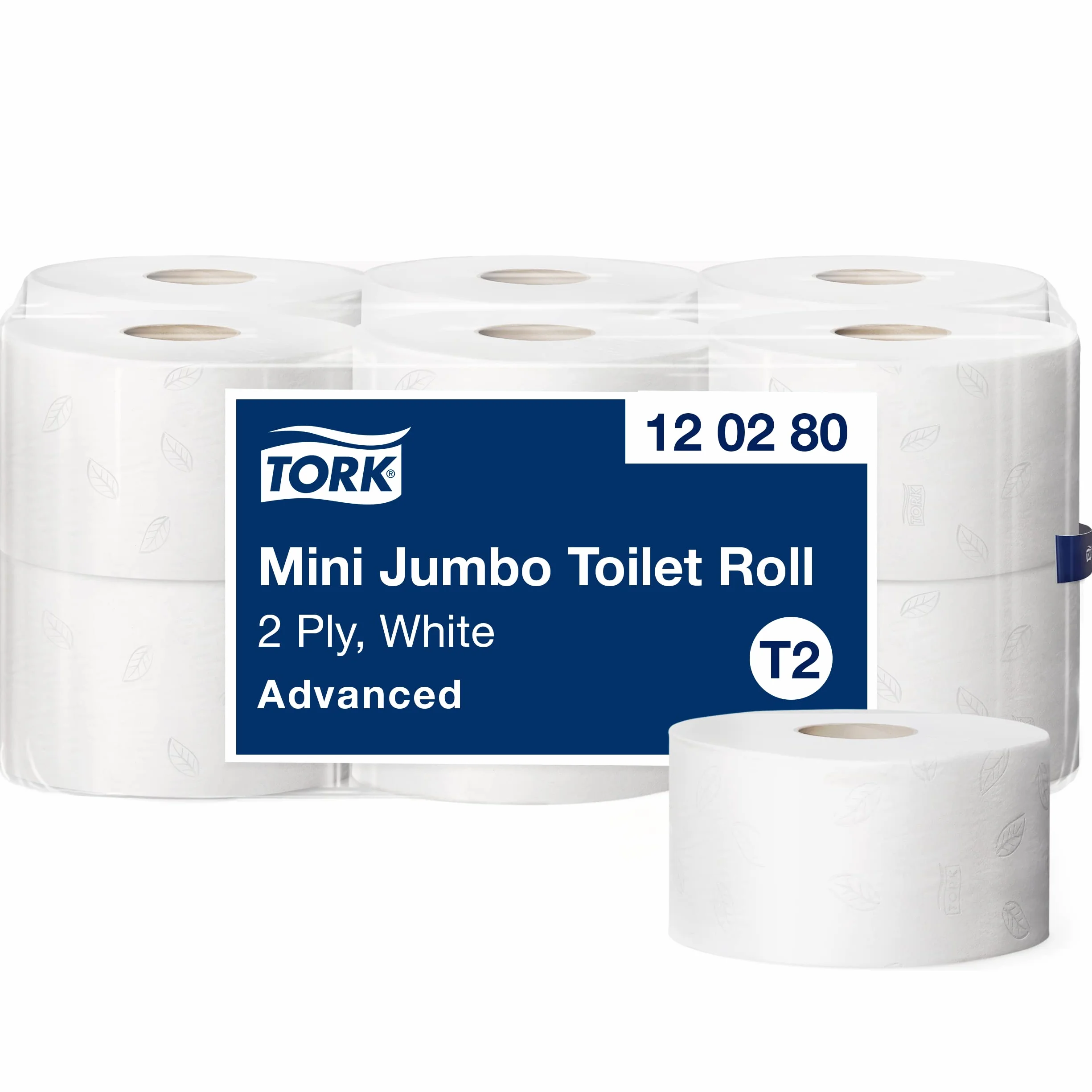 Tork 120280 Papier toilette Mini Jumbo Advanced - Blanc - 2 plis - lot de 12 rouleaux - 12 x 850 feuilles