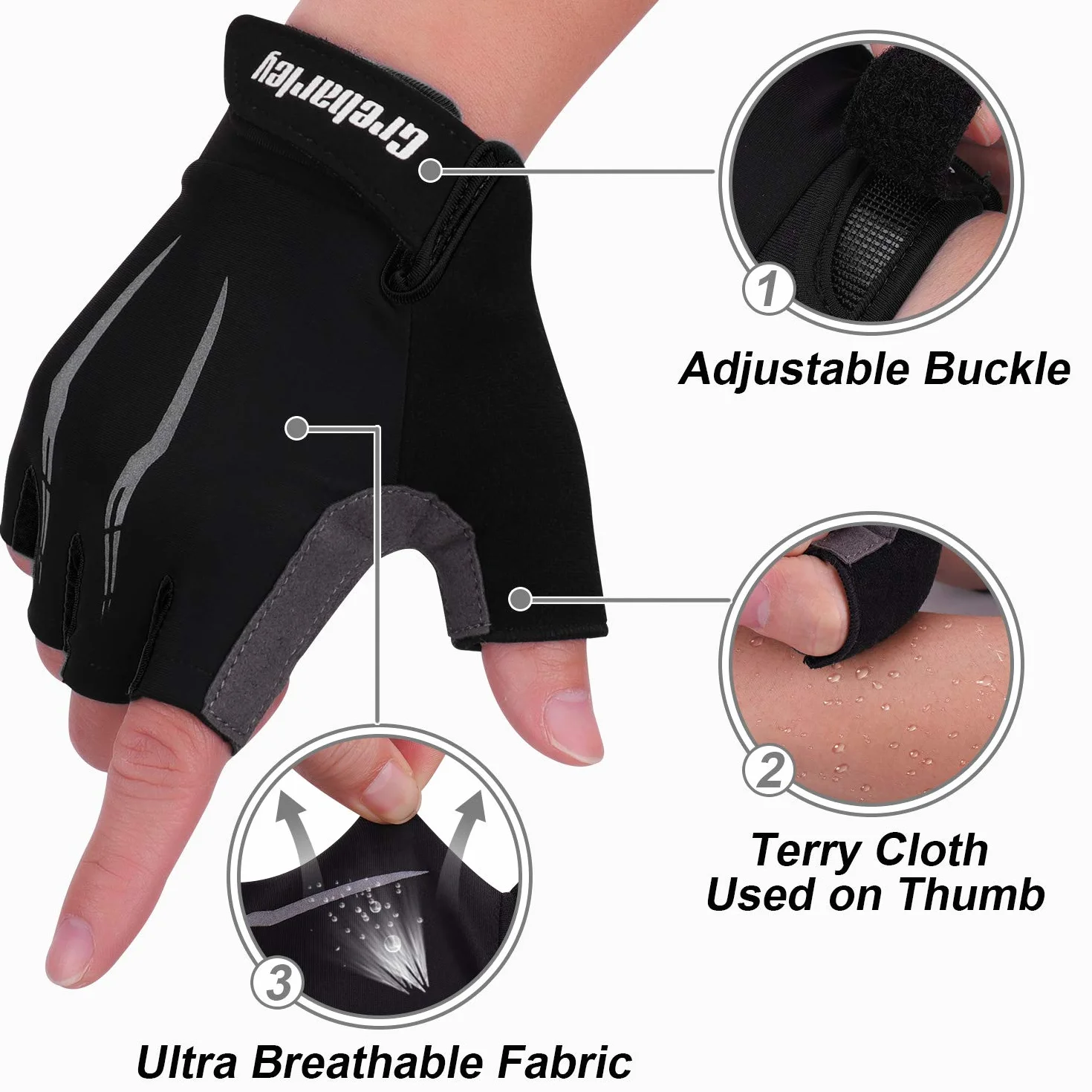 Grebarley Gants de Cyclisme Demi-Doigts Antidérapants Absorbant Chocs Respirants VTT