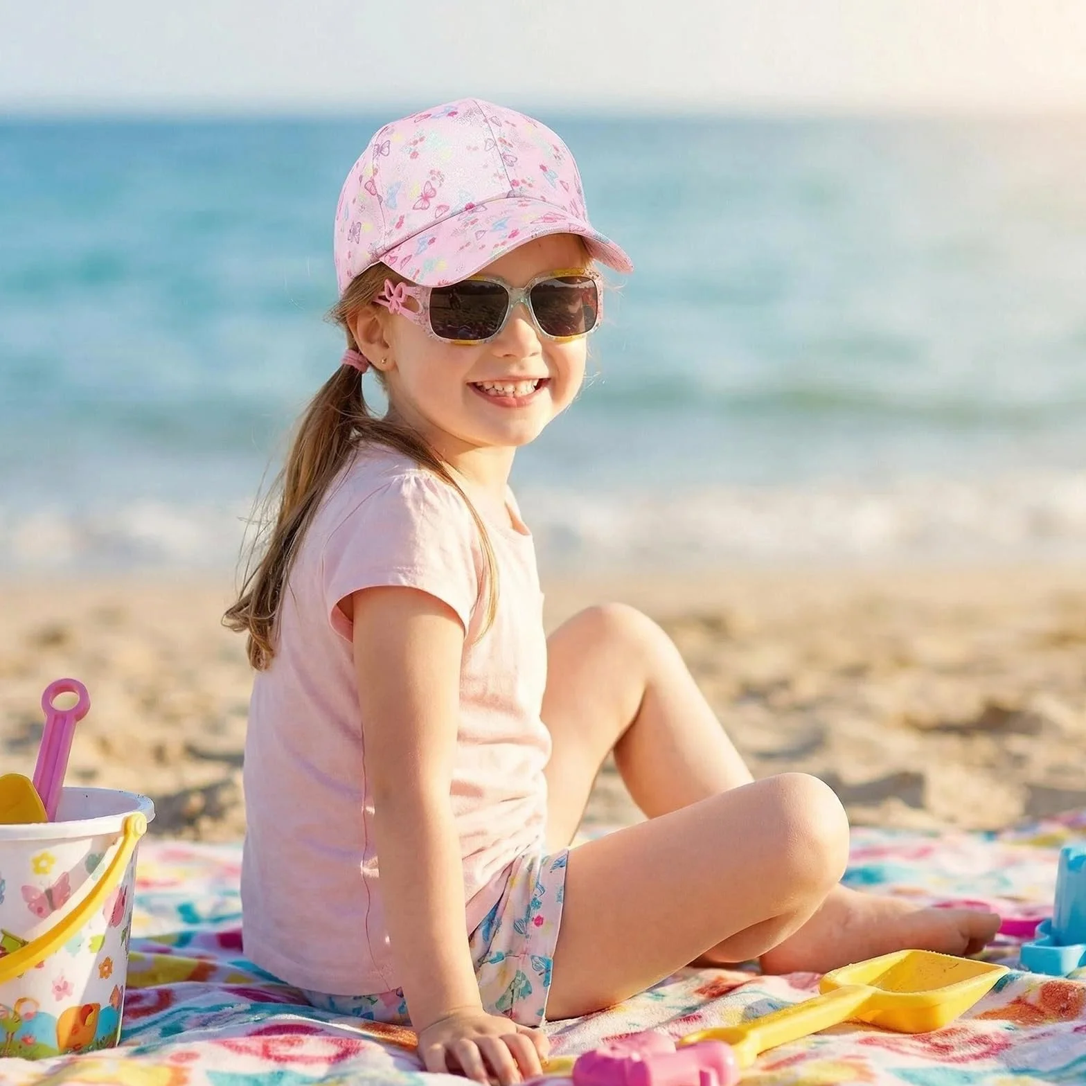 Casquette Enfant Fille et Lunettes de Soleil Baseball Réglable Chapeau Sport Extérieur Été