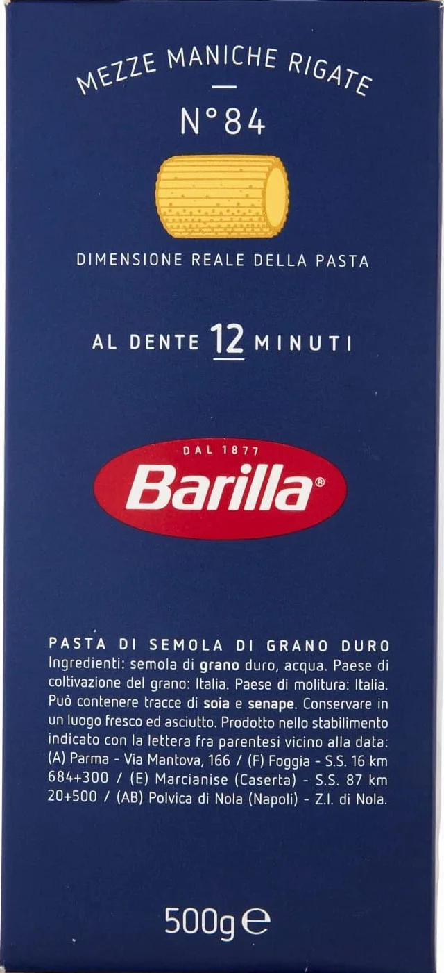 Barilla Mezze Maniche Rigate N. 84 11 x 500 g = 5500 g