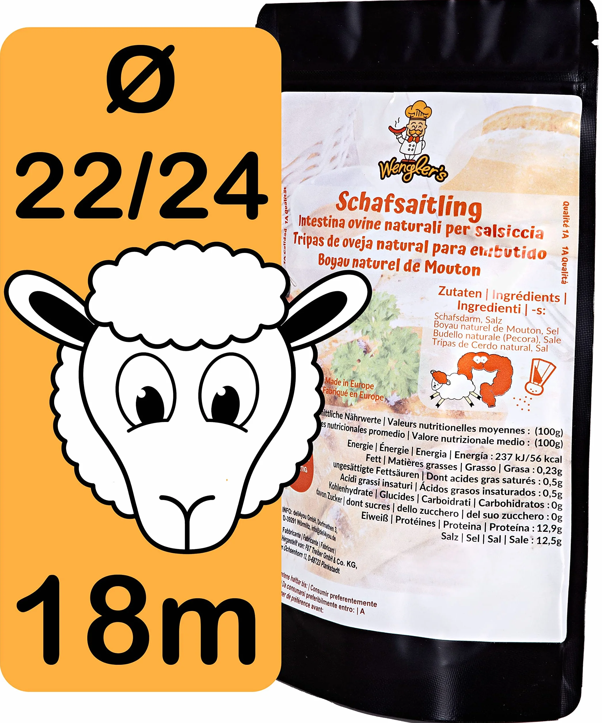 Boyau de Mouton Naturel - Comparable à celui des charcuteries - Résistant à la cuisson - Convient pour le fumage et le barbecue (22/24 18m)