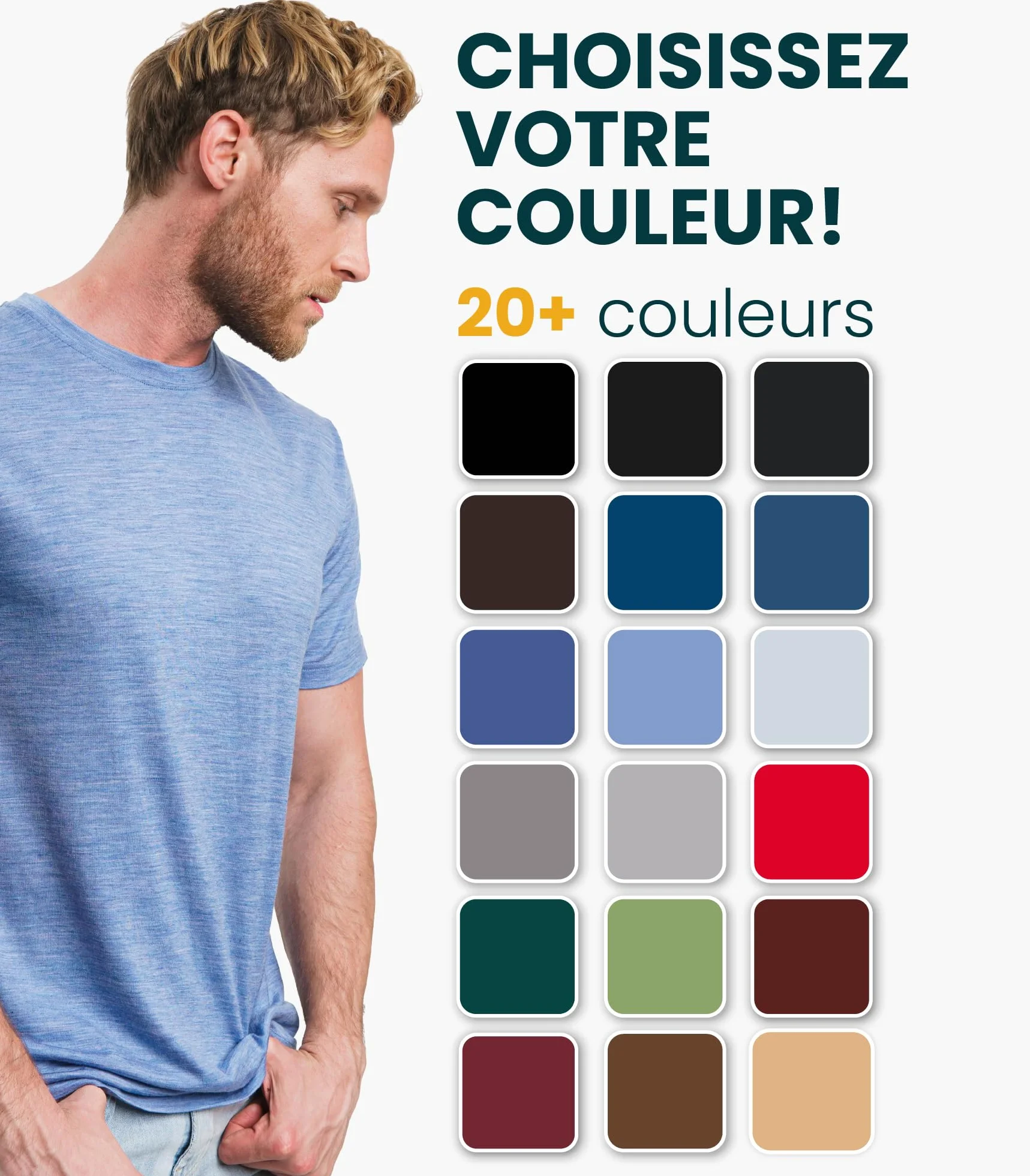 Merino.tech T Shirt Merinos Homme 100% Laine Merinos Lightweight