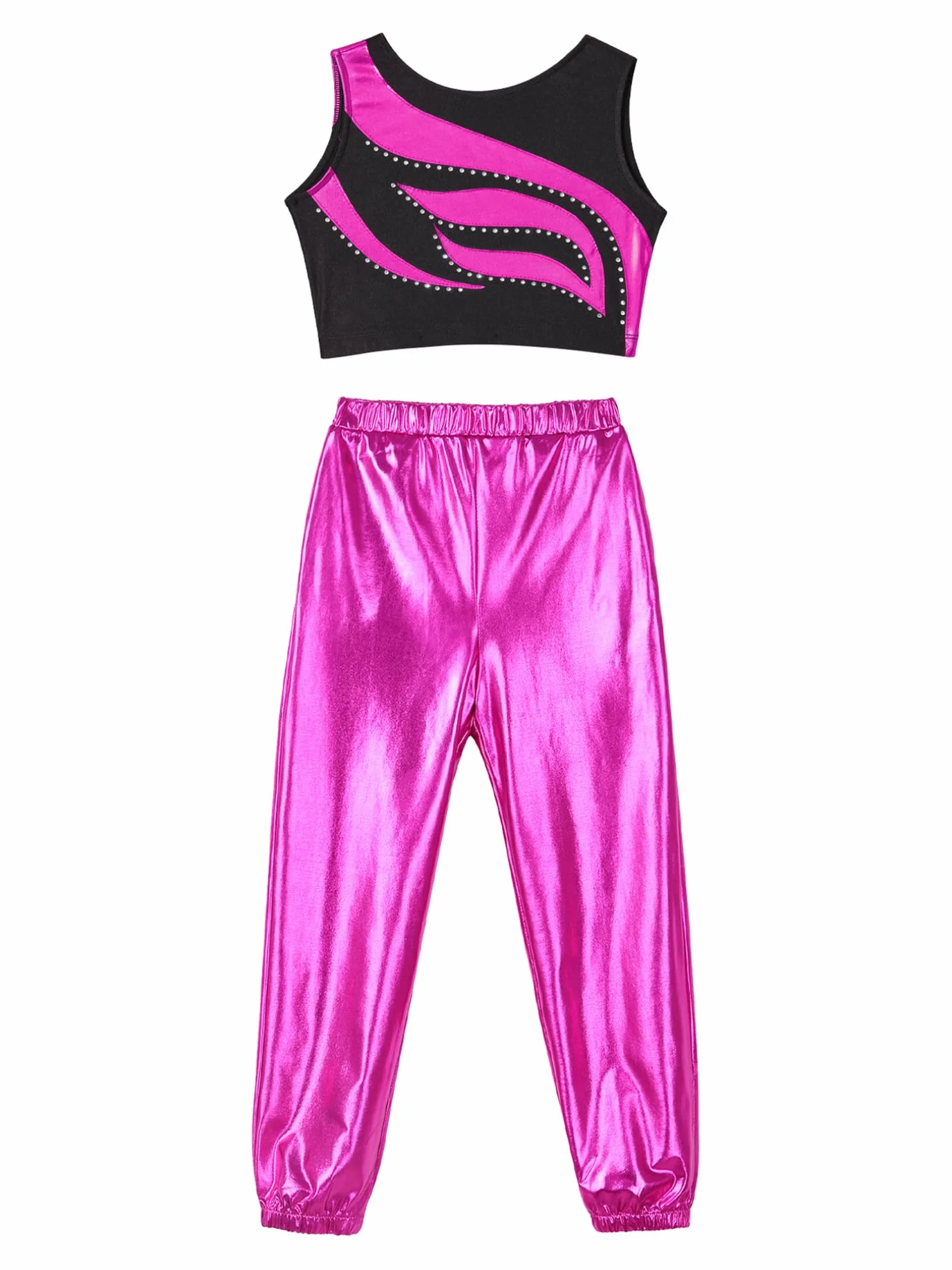 Renvena Tenues de Danse Deux Pièces pour Jeunes Filles Gymnastes Danseuses Ballet Haut Court Ondulé Leggings Vêtements Sport