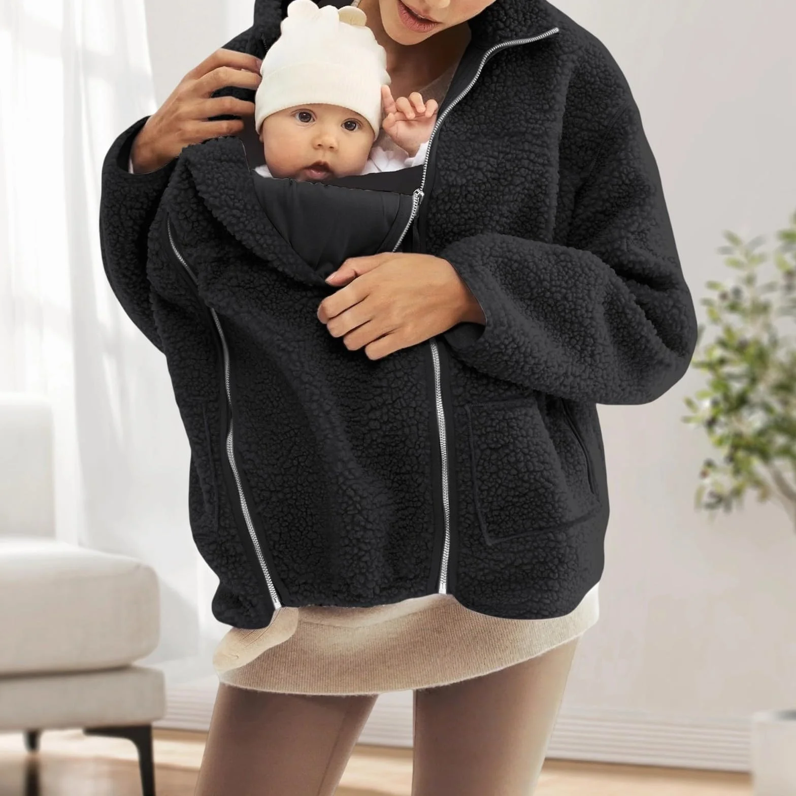 Veste de maternité 2 en 1 pour femme - Veste d'hiver chaude en peluche polaire