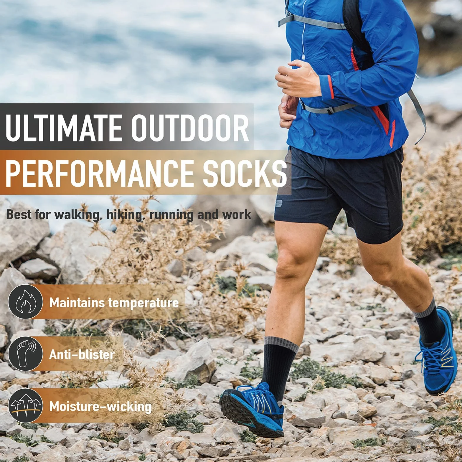 Chaussettes Laine Mérinos Homme Femme Randonnée Épaisses Anti-Odeur 3 Paires