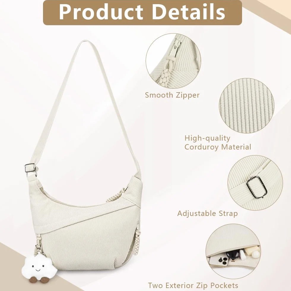 Aucuu Sac à Bandoulière Grand Hobo avec Pendentif Nuage, Sangle Ajustable pour Femme