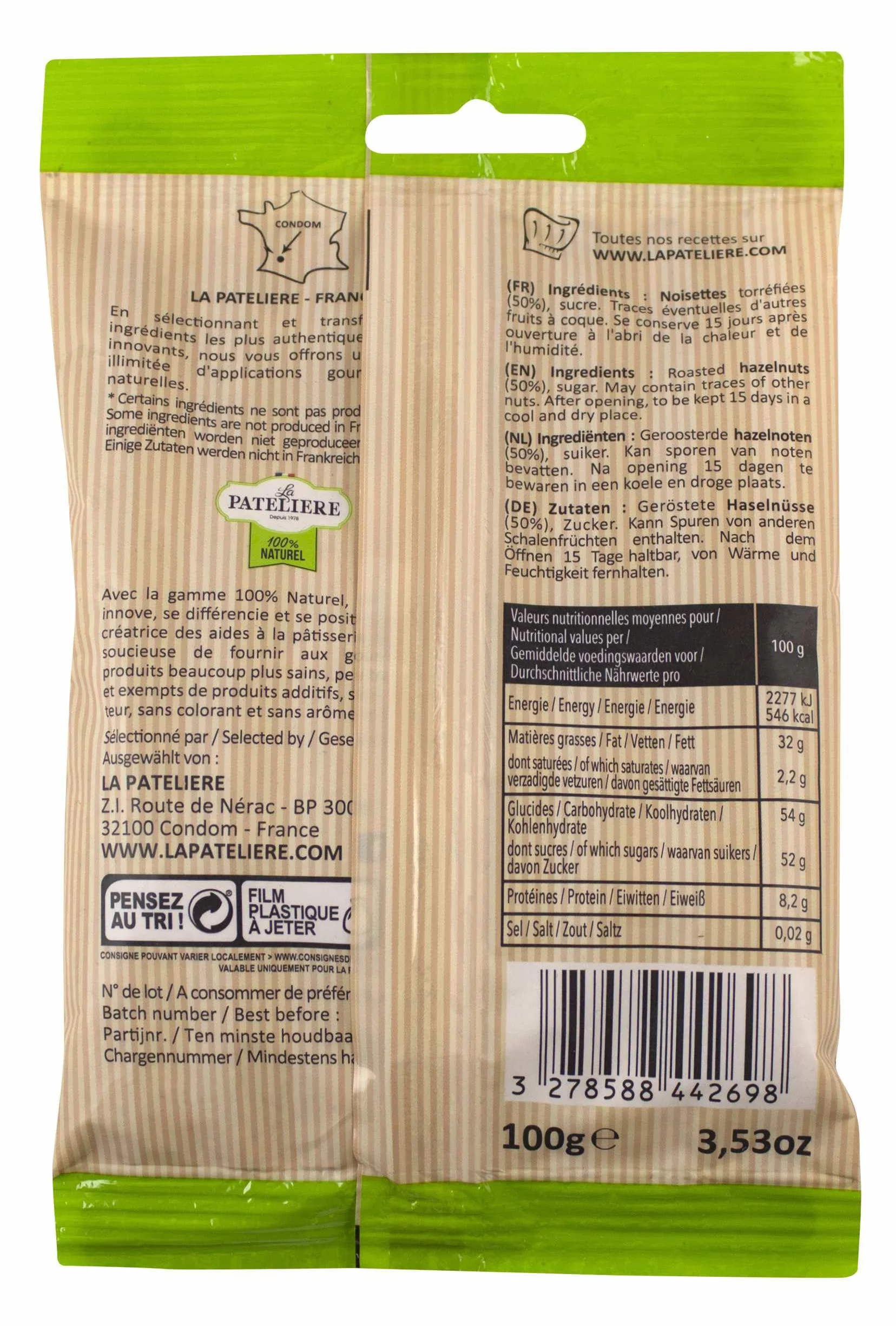 LA PATELIERE Pralin en Poudre 100 g - Lot de 5