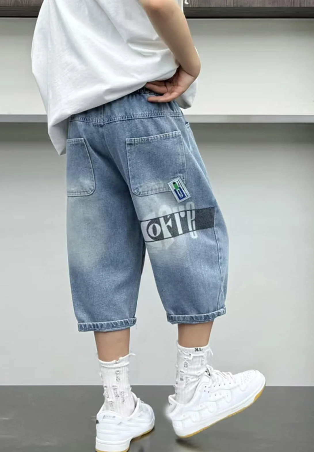 Shorts Baggy Jeans Longueur Genou Sport Solide Garçon 4-14 Ans