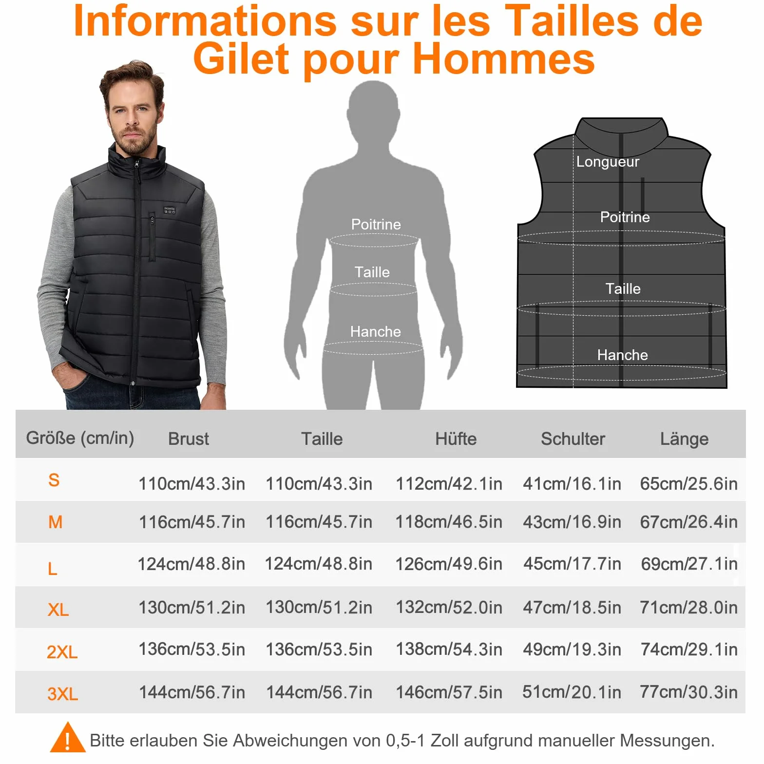 Gilet Chauffant Homme 16000mAh 7,4V Batterie Incluse 9 Zones de Chauffage Electrique Moto