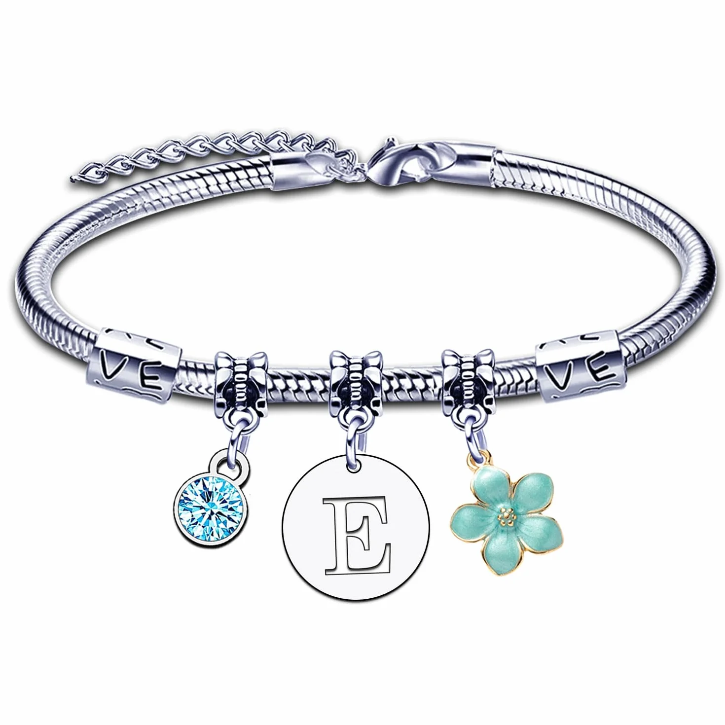 Bracelet Femme Lettre Initiale Prénom Argent Pendentif Charme Bijoux Idée Cadeau Original