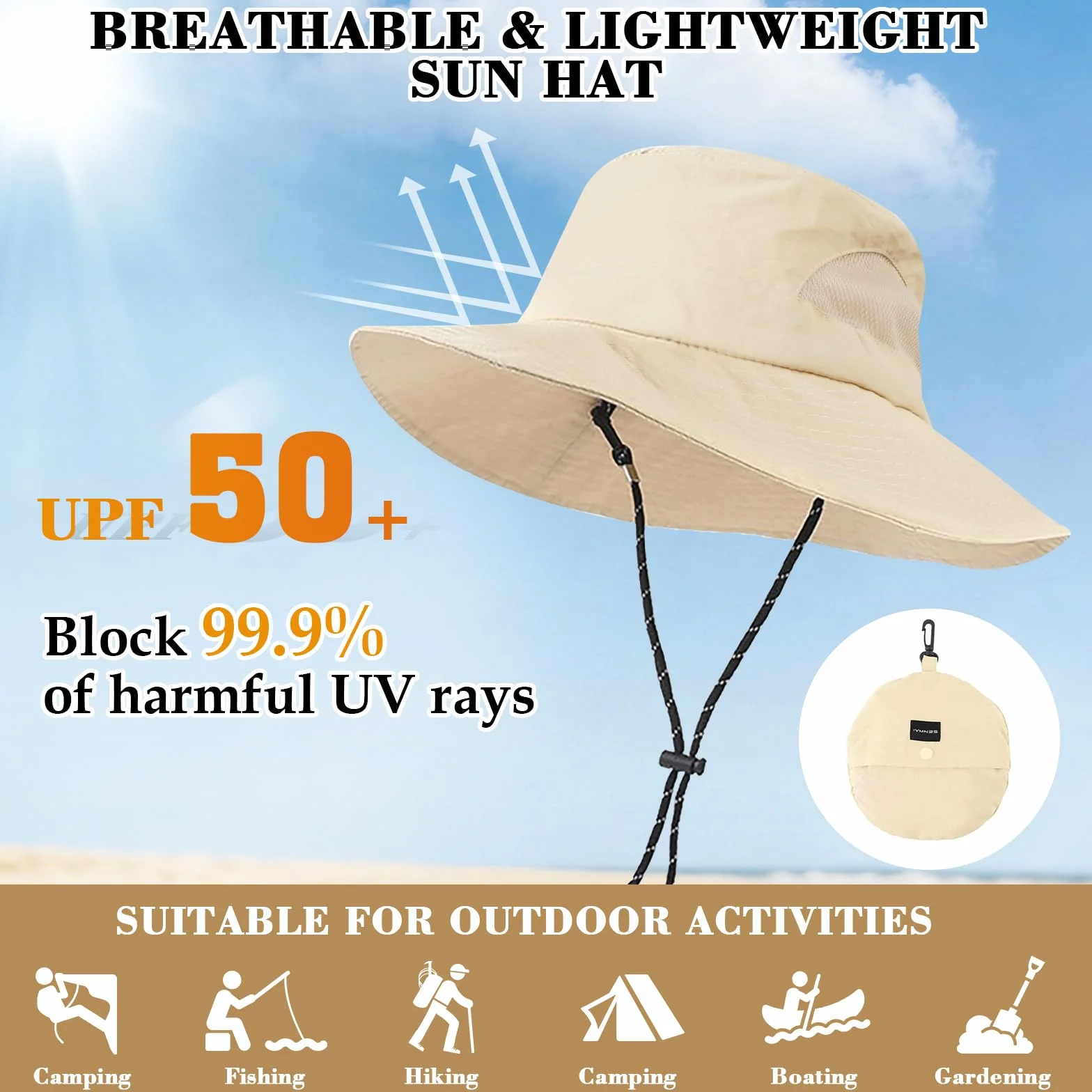 Chapeau Anti UV Femme Homme, Bobs Pliable Respirant Chapeau de Pêche Protection Solaire Séchage Rapide Large Bord Chapeaux Boonie Bucket Hat Été
