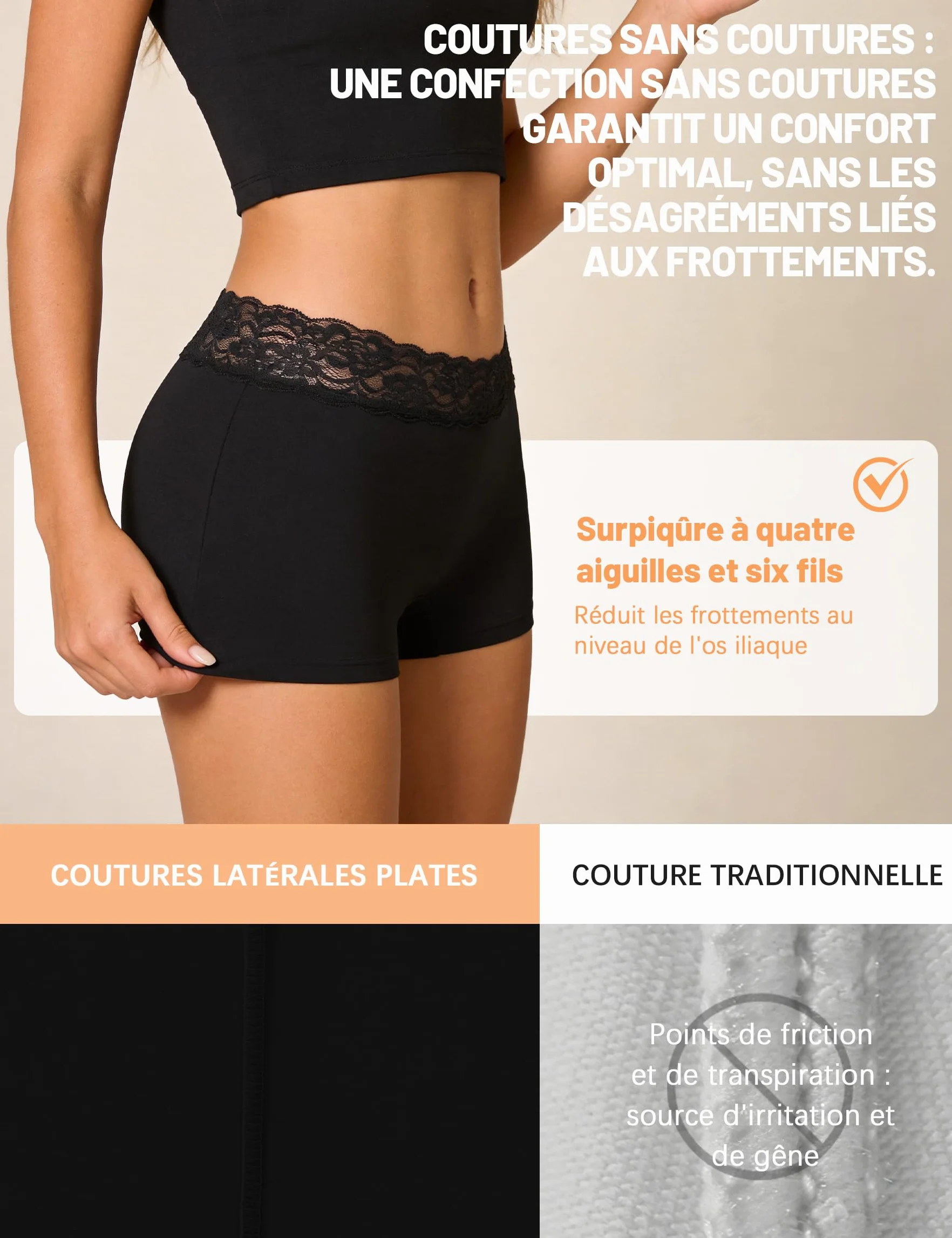 Uniexcosm Shorty Dentelle Femme Culotte Coton Sexy Respirant Confort