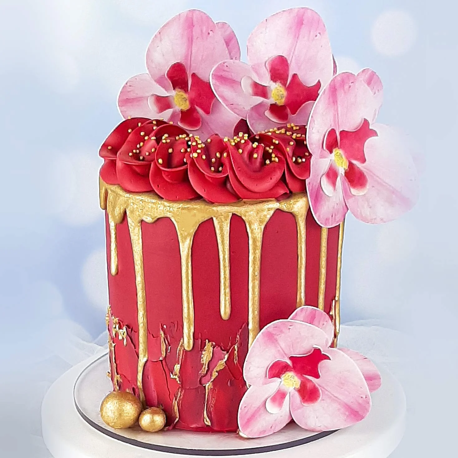 dekora – Fleurs Comestibles pour Gâteau, 10 Gaufrettes Orchidées roses 8.5 x 7.5 cm, sans sucre, sans gluten, sans lactose, Décoration Gâteau pour Anniversaire, Mariage, Baptême