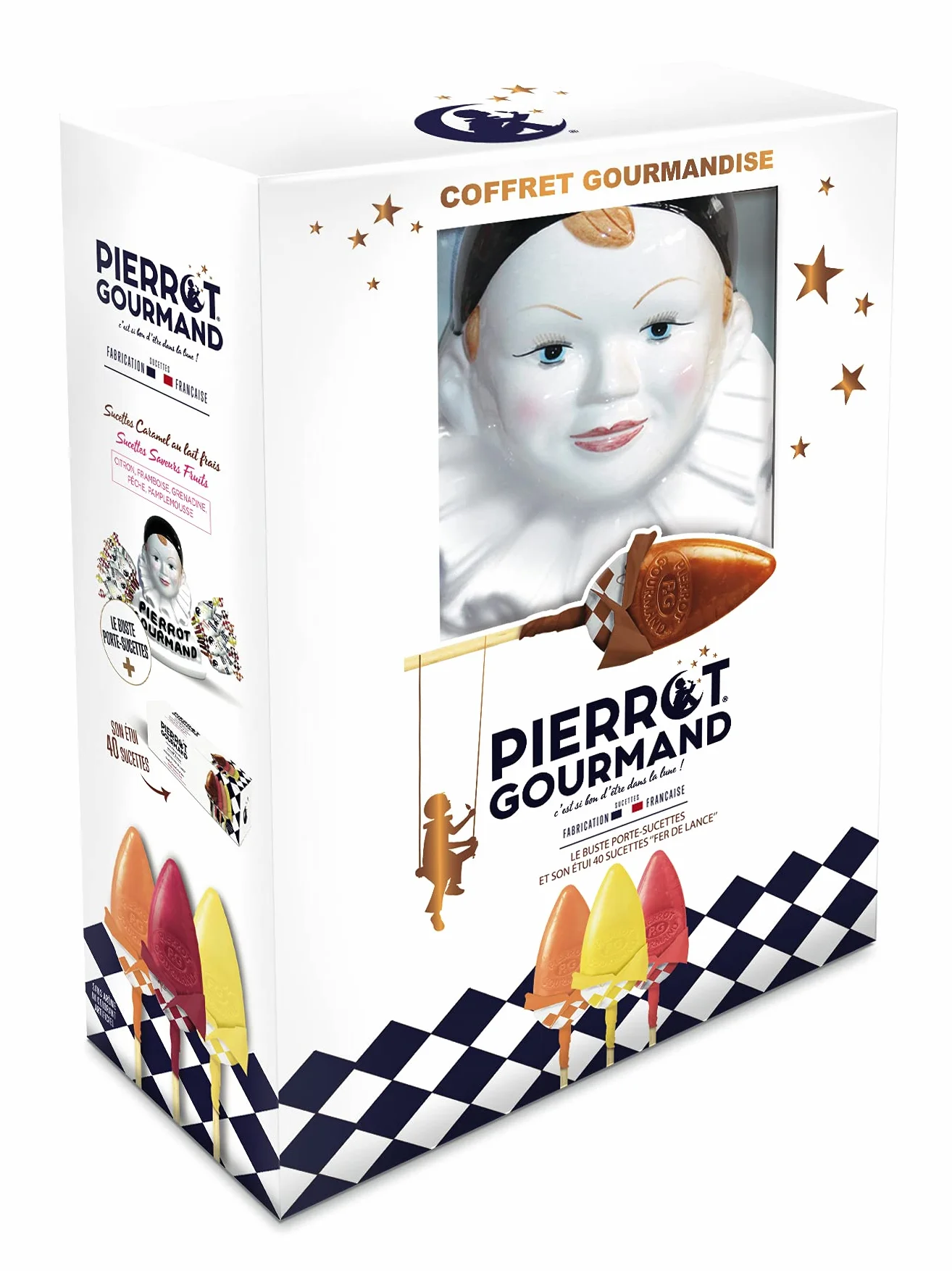 Pierrot Gourmand - Boîte de 40 sucettes au Caramel et Fruits