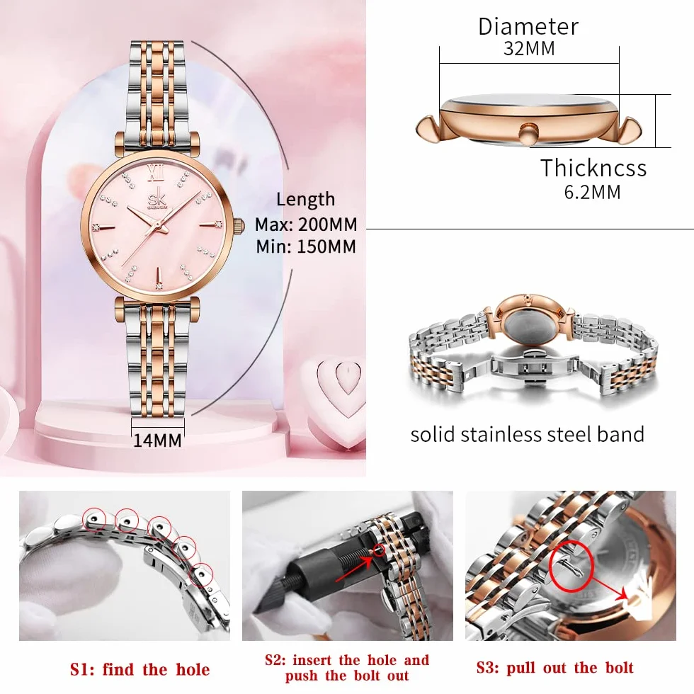 SHENGKE SK Montre Classique pour Femme avec Bracelet en Acier Inoxydable et Cuir véritable
