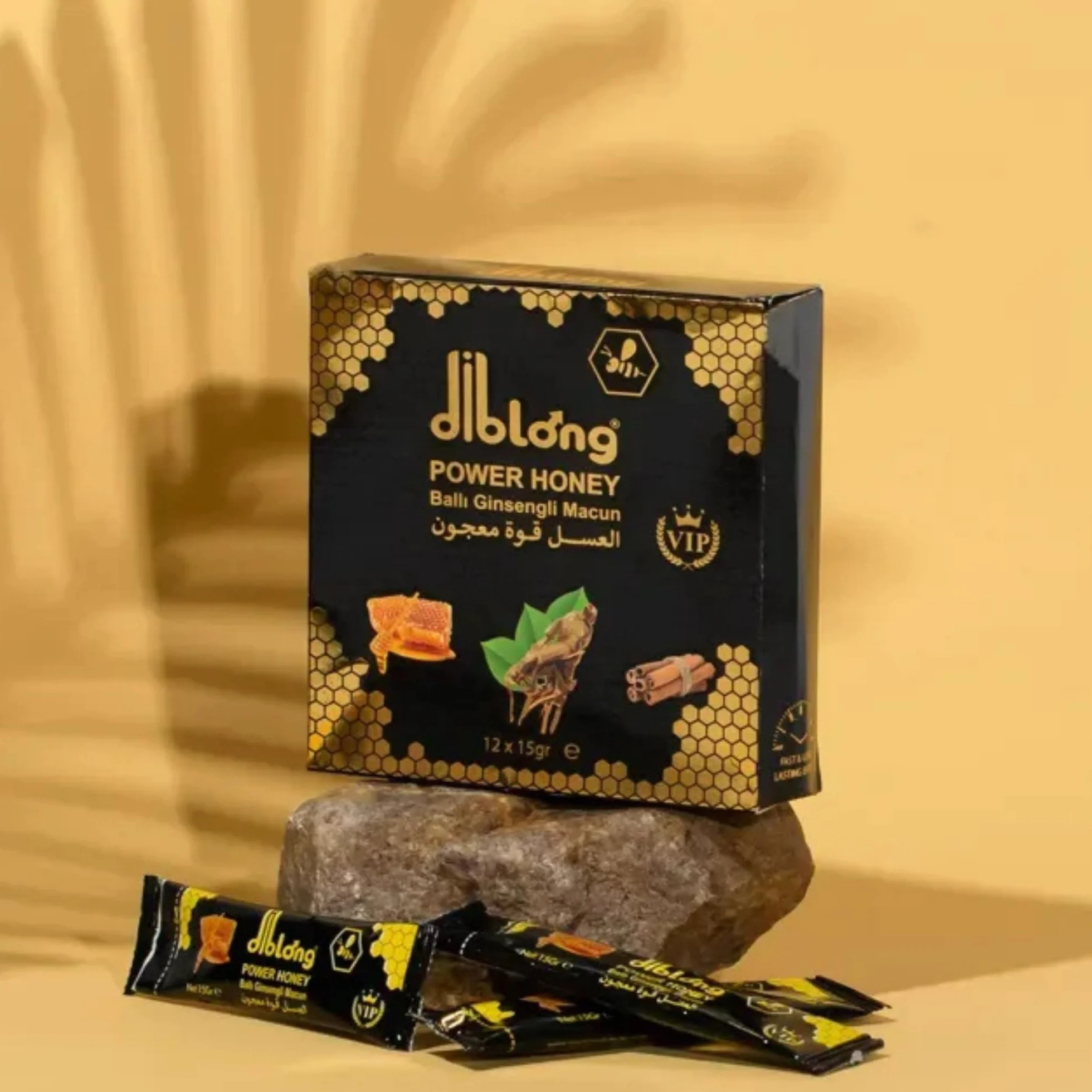 Diblong Miel Herbal Naturel – Lot de 12 Sachets x 15 g – Miel avec Ginseng, Maca et Gelée Royale – Fabriqué en Turquie