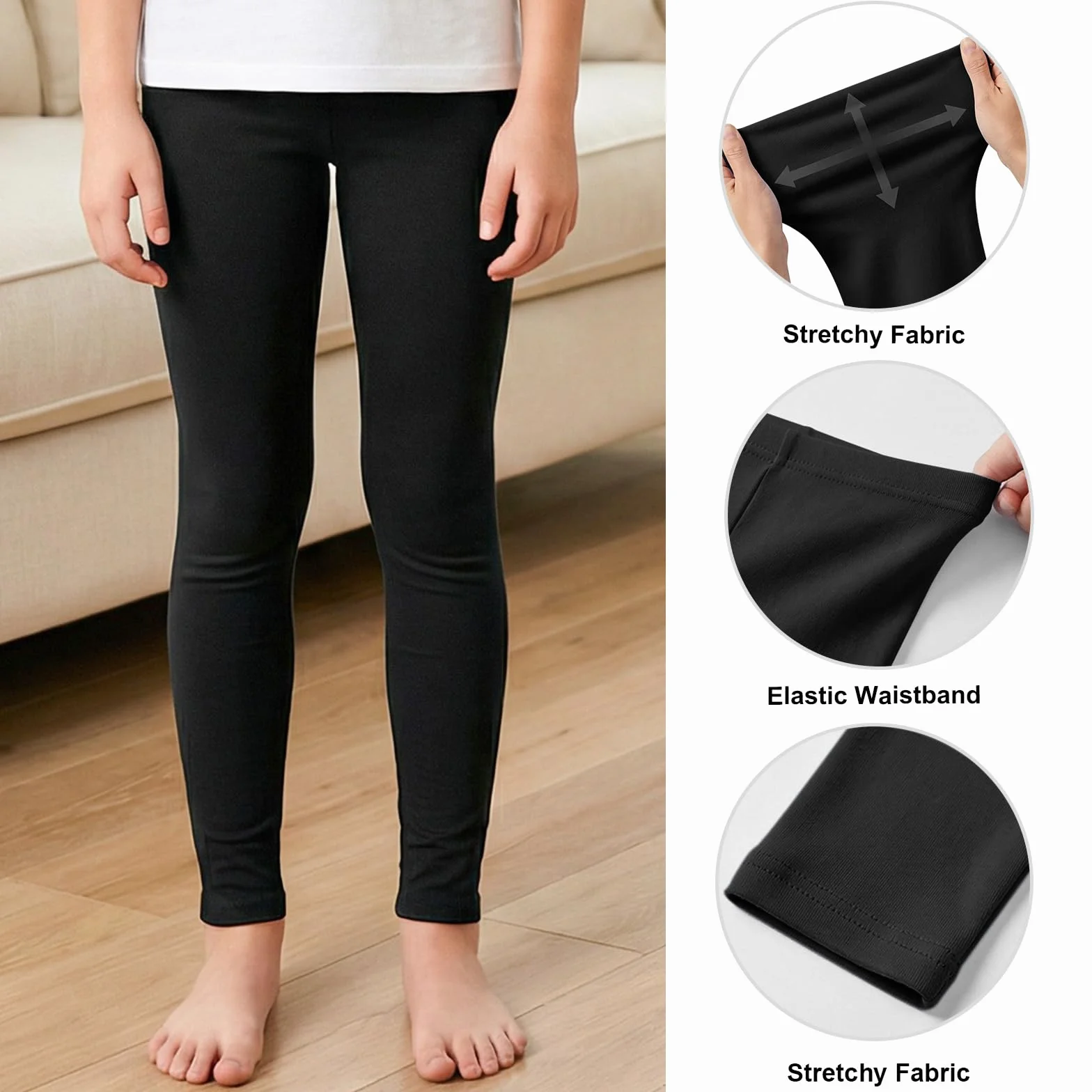 JinBei Leggings Filles Coton Longueur Pantalon Léger Respirant Tissu Extensible Couleur Unie Confortable Enfants Danse Fitness Gymnast Âge 5-12