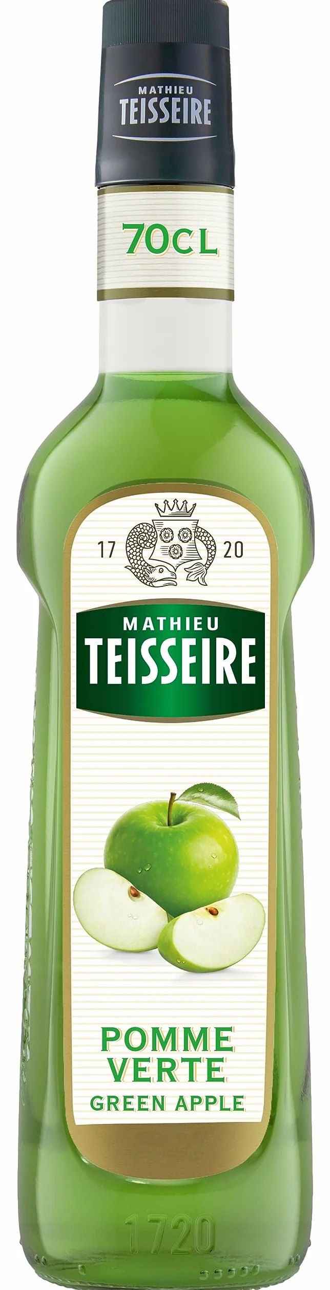 Sirop de Pomme Verte Mathieu Teisseire, pour boissons, sodas, thés, limonades, cocktails, mocktails, bouteille de 70cl