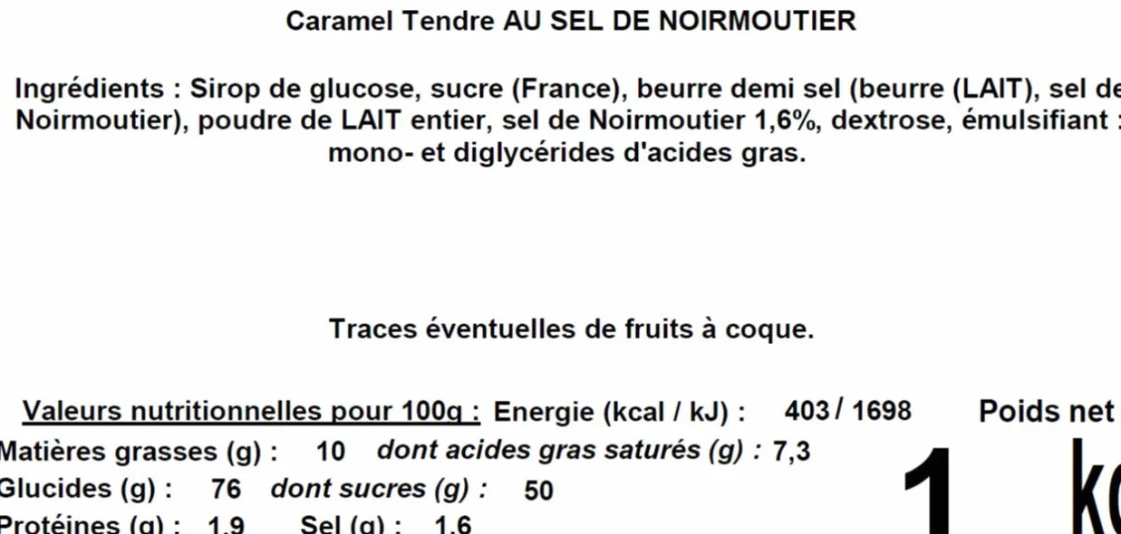 PINSON Caramels Tendres au Beurre/au Sel de Noirmoutier Confiserie 1 kg