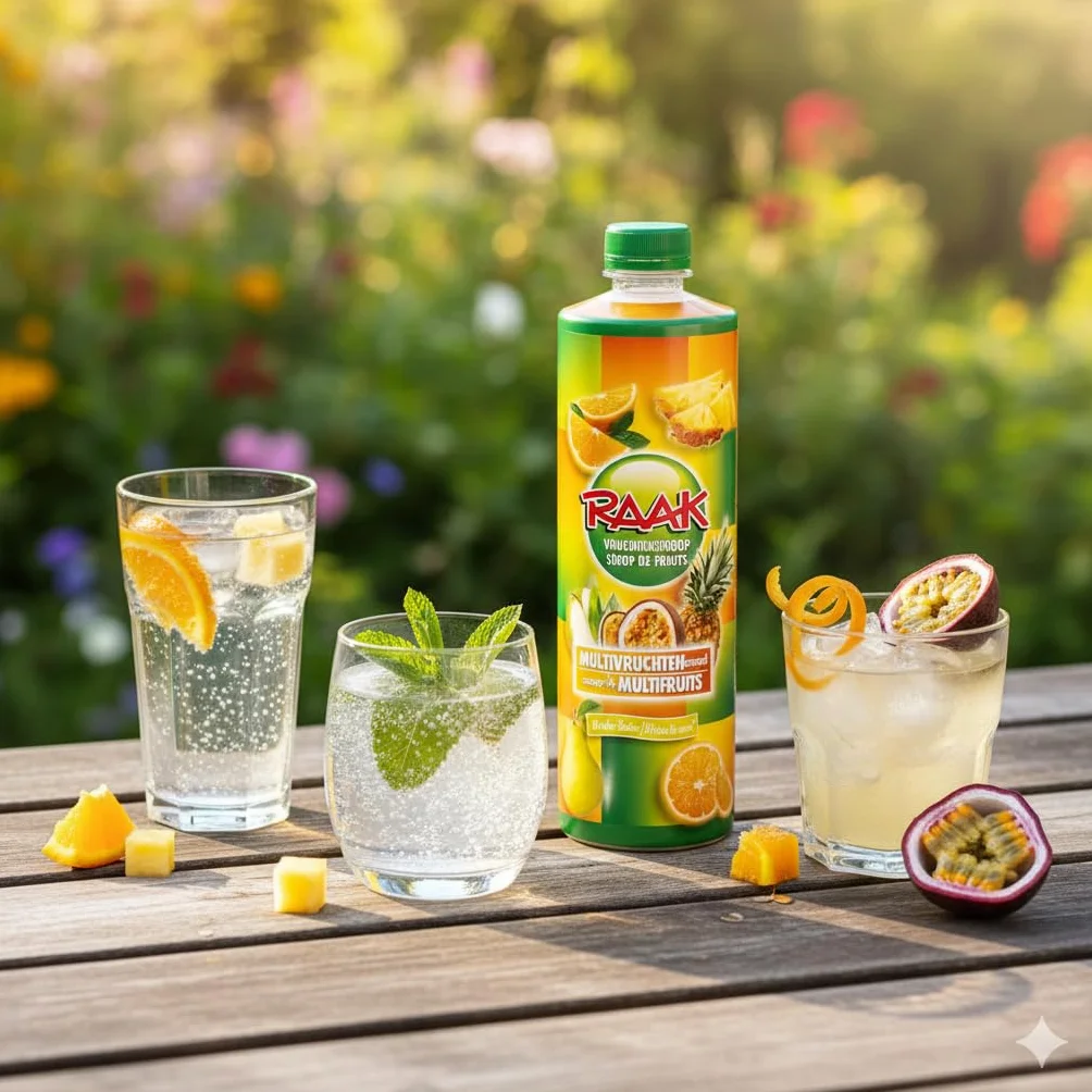 RAAK Sirop Multi-Fruits Premium | 5 Saveurs Exotiques 30 Verres | Pomme Orange Passion Poire Ananas