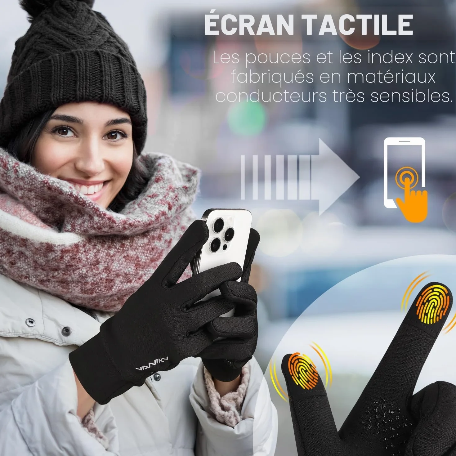 YANIKY Gants Cyclisme Coupe-Vent Thermiques Homme Femme Antidérapants Écran Tactile Vélo Course Randonnée