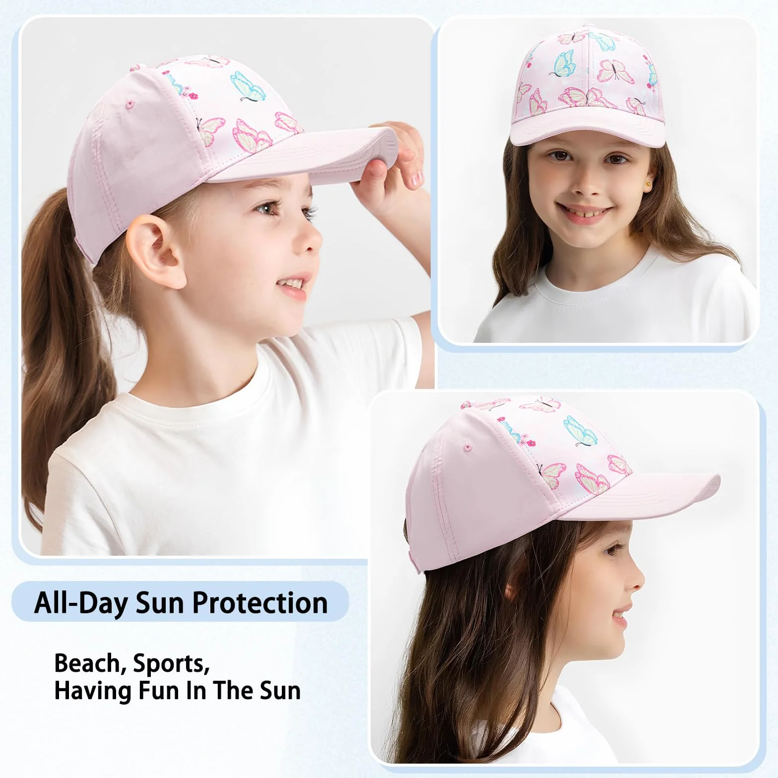Casquette Enfant Fille Queue de Cheval Baseball Scratch Visière Courbée 53cm