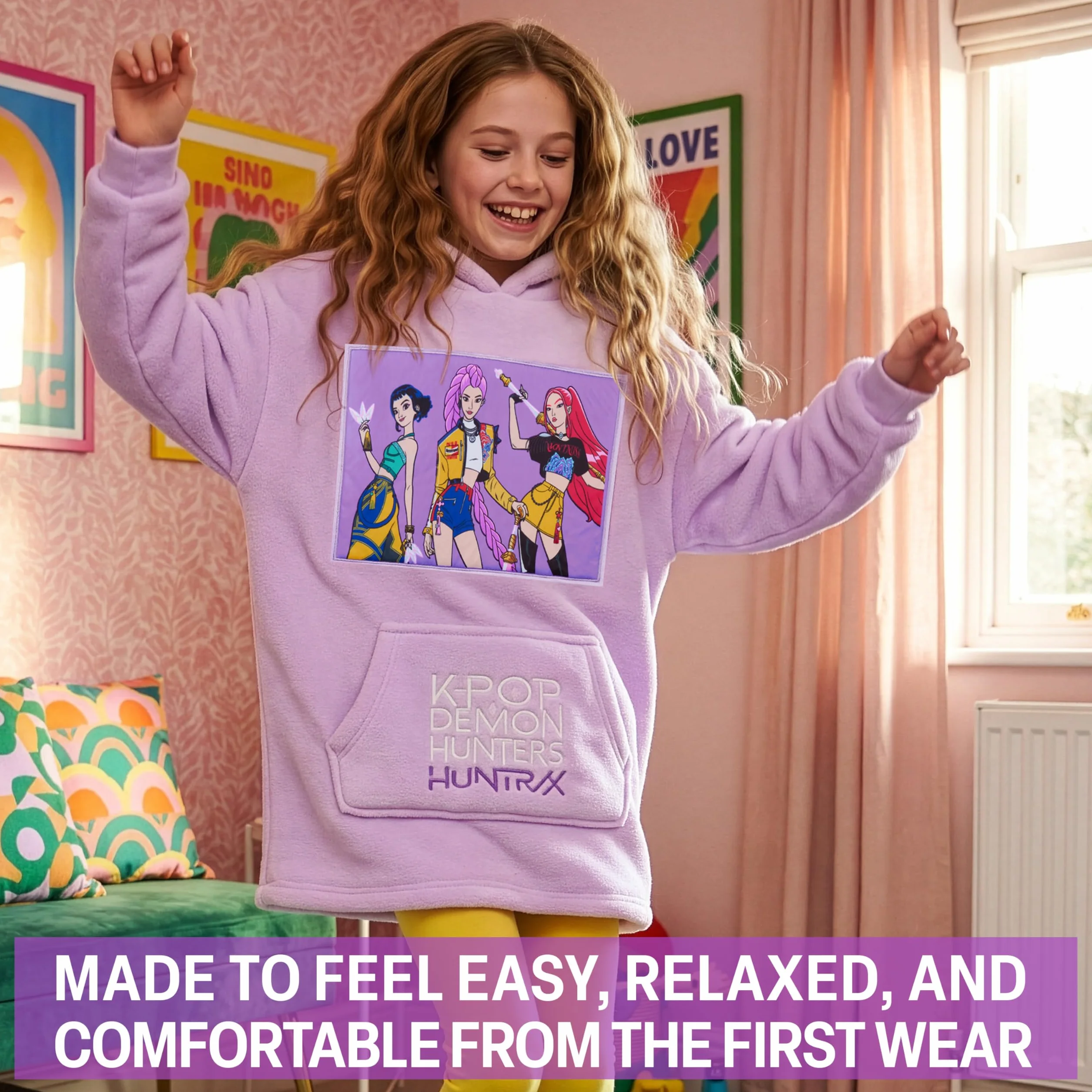 KPop Demon Hunters Huntrix Sweat à Capuche Oversize Fille Ado Poncho Polaire Chaud Sherpa Cadeau