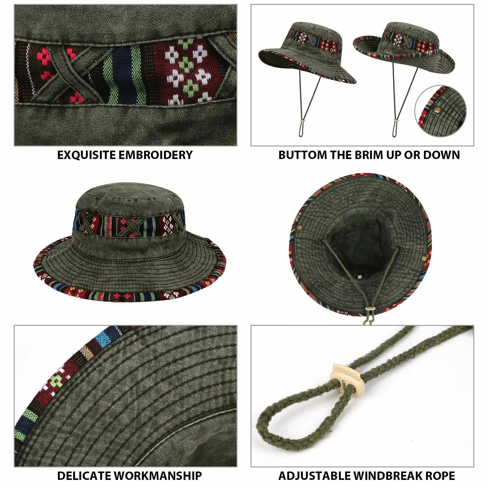 Chapeau Boonie en Denim Coton UPF 50+ Pliable Homme Femme